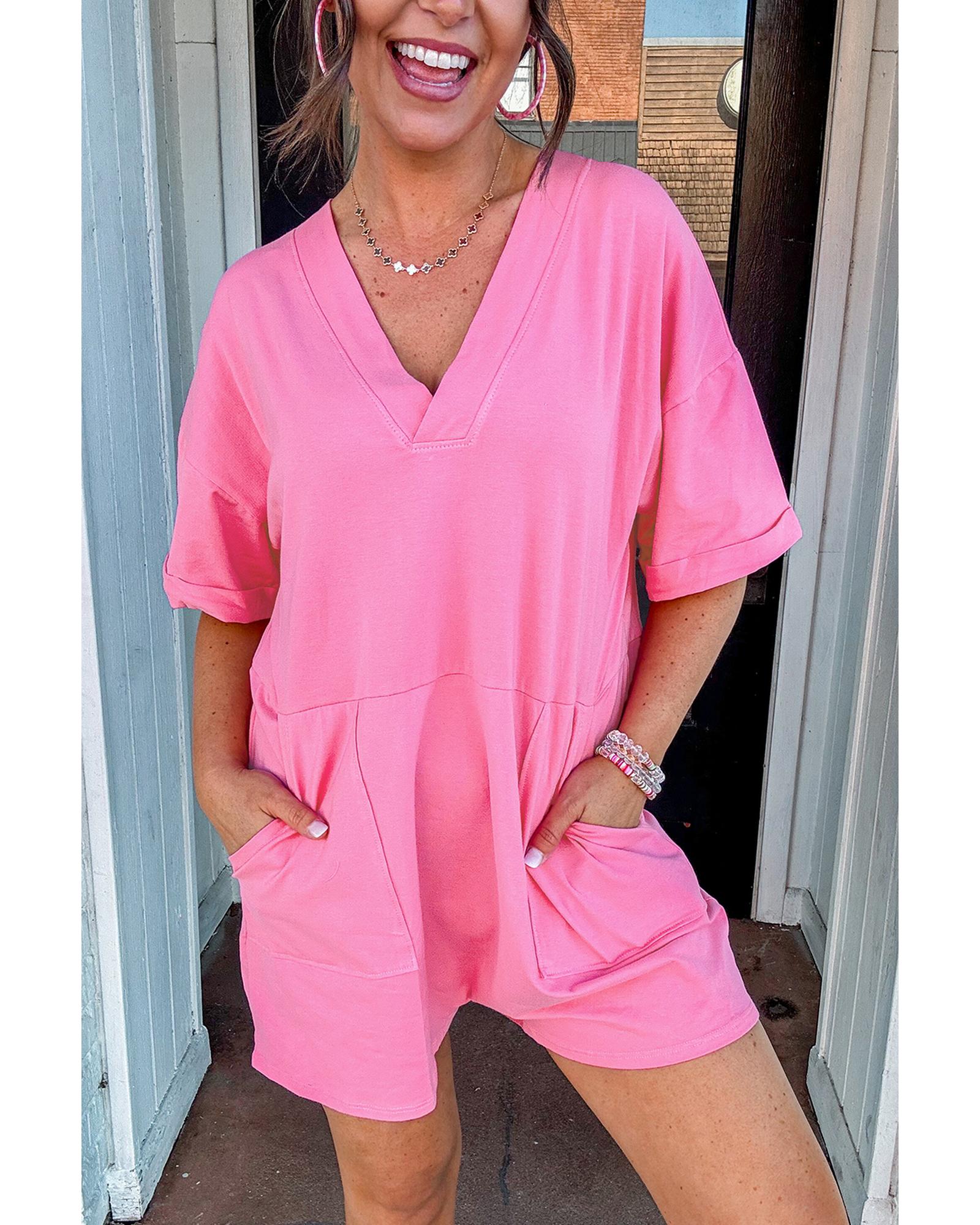 V539-AZEXDC6413679-P3010-XL-202508291815-00 Bonbon Loose Half Sleeve V Neck Knit Romper - XL - Image 1