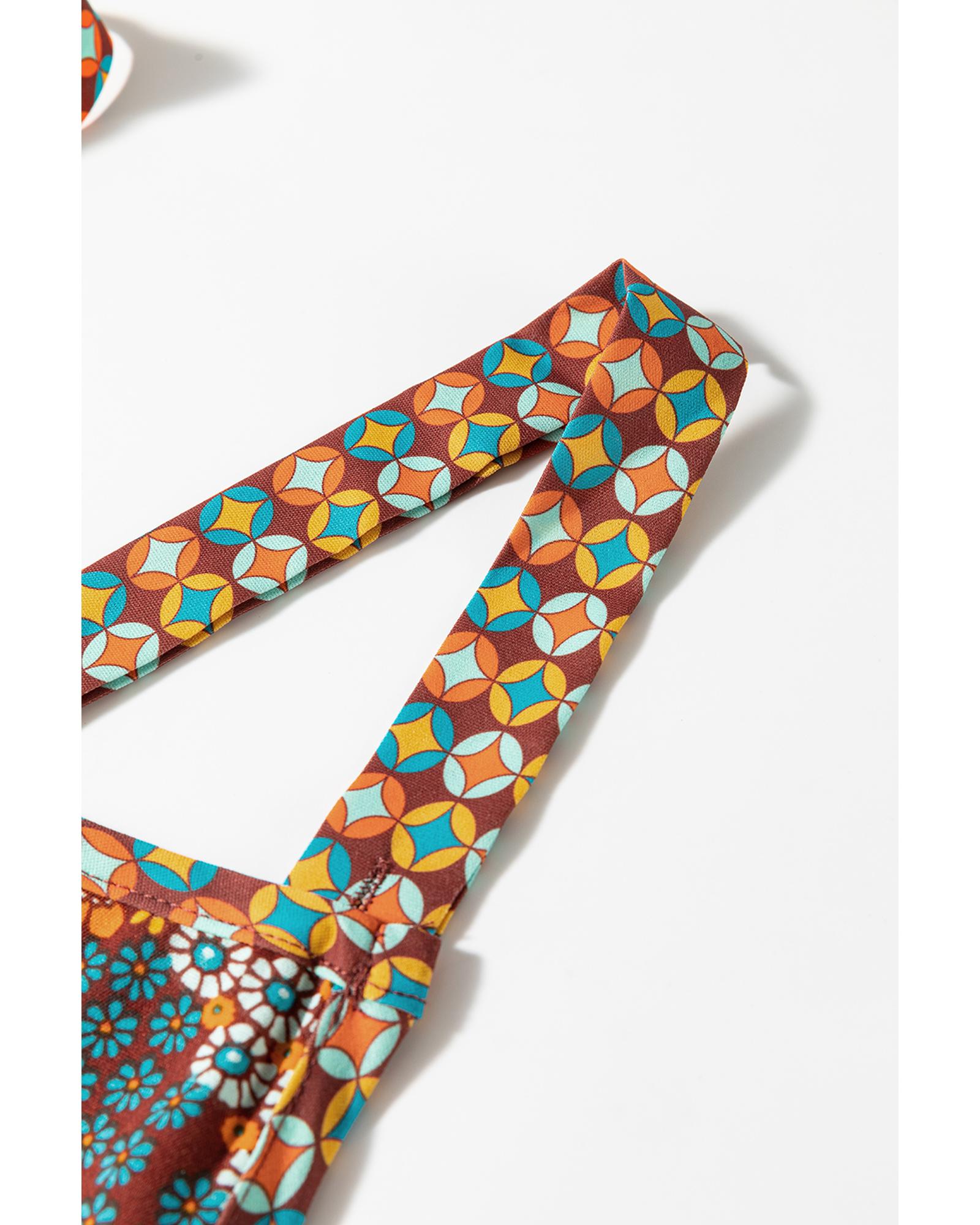 V539-AZEXDC6413839-P22-S-202506150621-00 Multicolour Boho Floral Print Crossed Straps Ankle-length Jumpsuit - S - Image 1