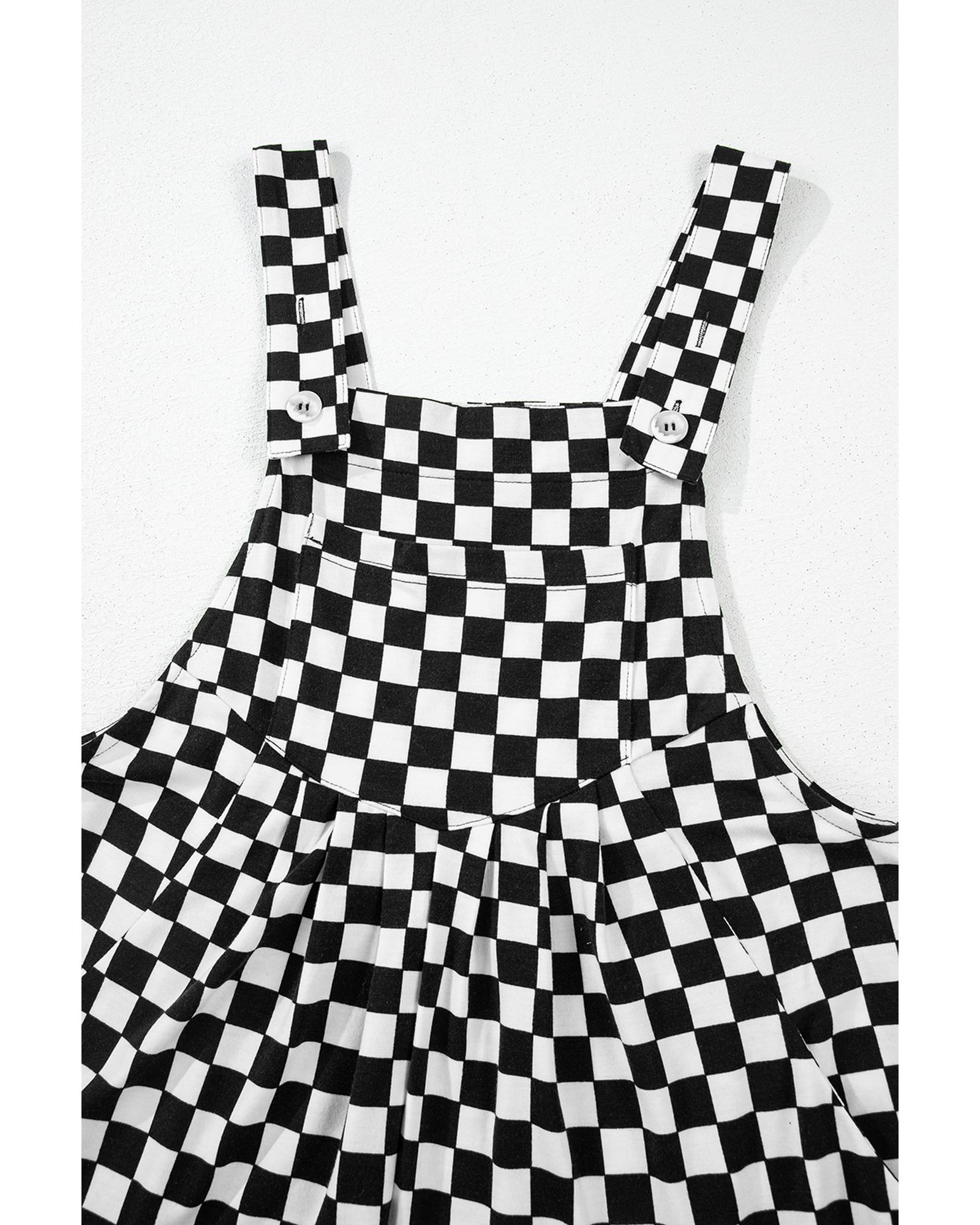 V539-AZEXDC6413851-P220-M-202508302345-00 Black Checkered Print Pocketed Wide Leg Jumpsuit - M - Image 1