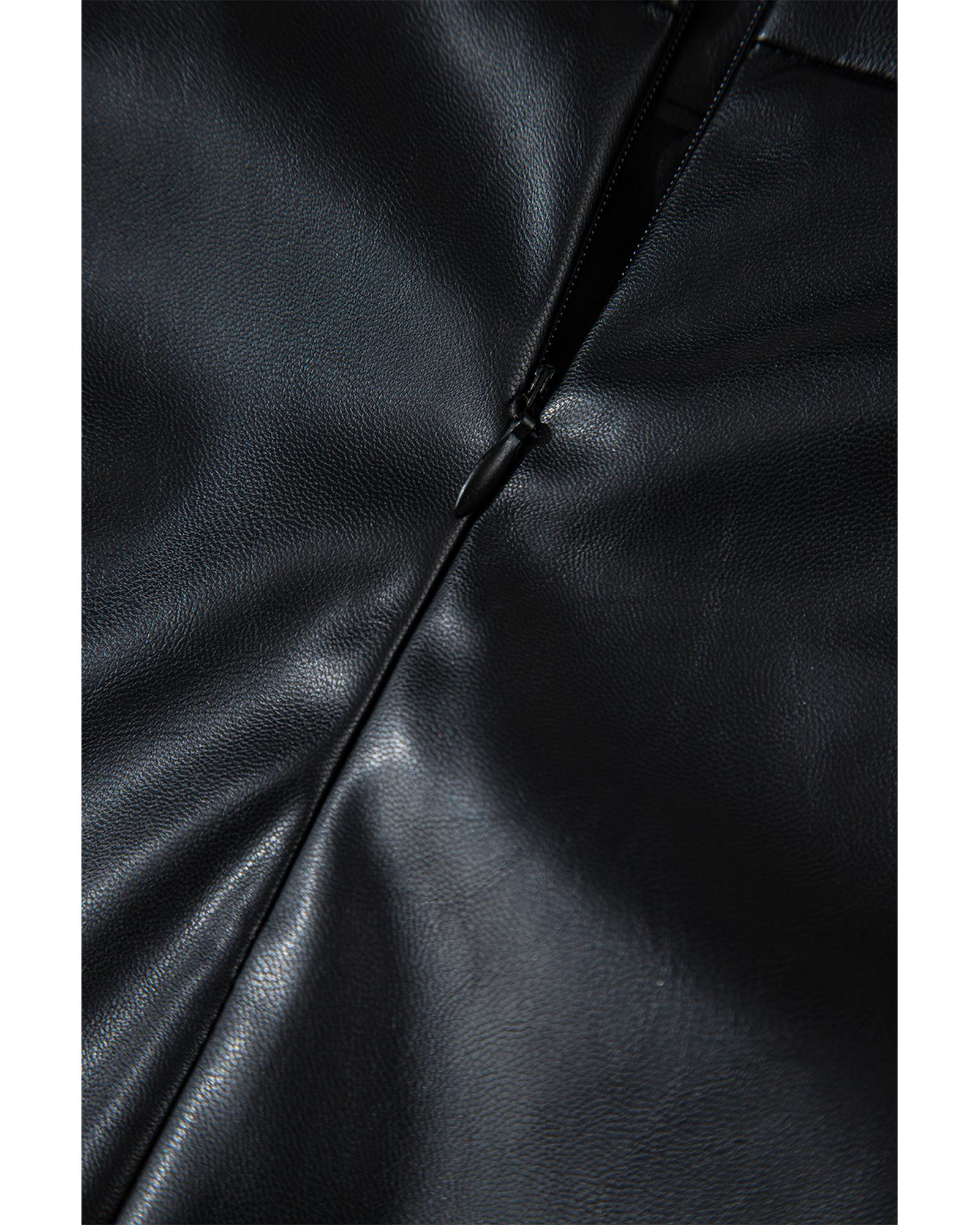 V539-AZEXDC721839-P2-XL-202508291750-00 Black PU Leather Side Slits Slim Fit High Waist Mini Skirt - XL - Image 1