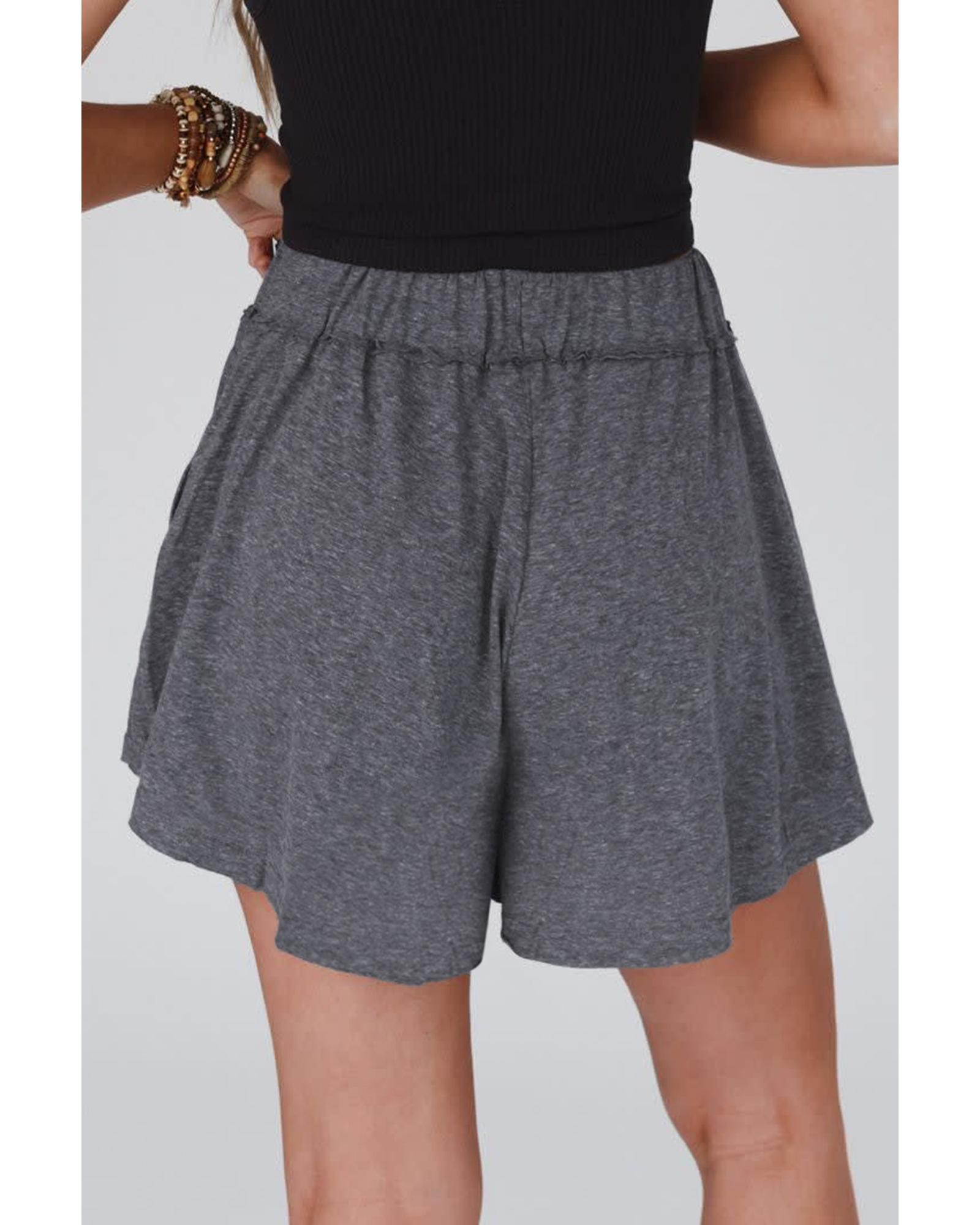 V539-AZEXDC731565-P11-S-202506150525-00 Gray Elastic Waist Culotte Shorts - S - Image 1