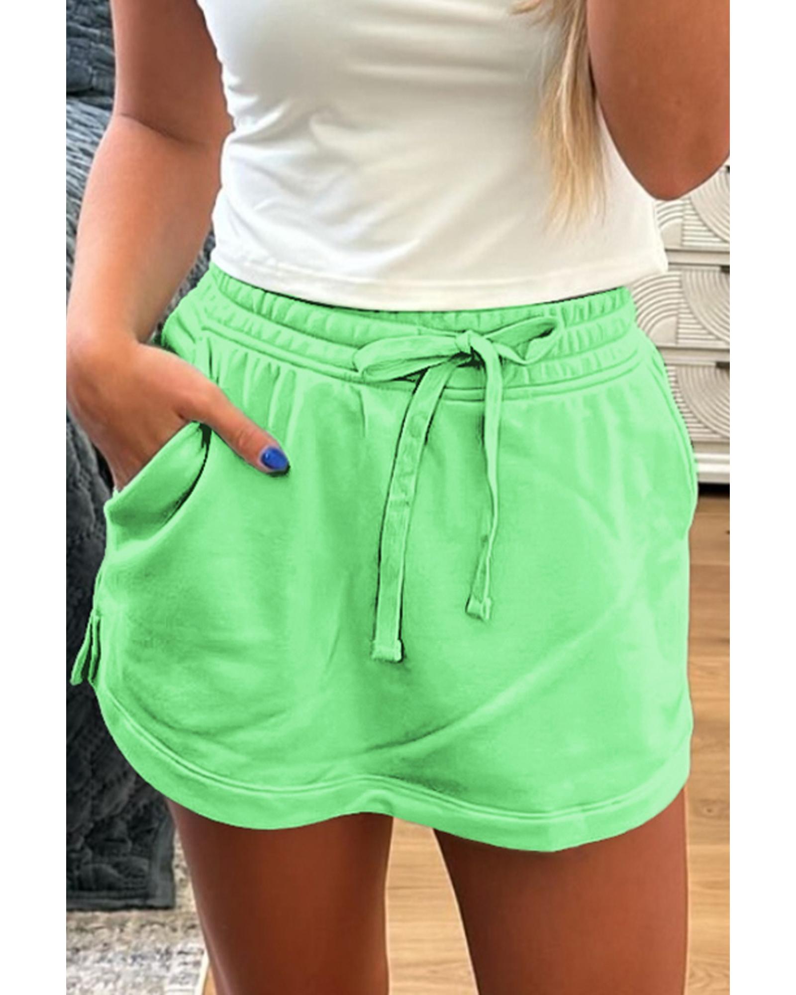 V539-AZEXDC731890-P809-XL-202508301145-00 Light Green French Terry Drawstring Mini Skort with Pockets - XL - Image 1