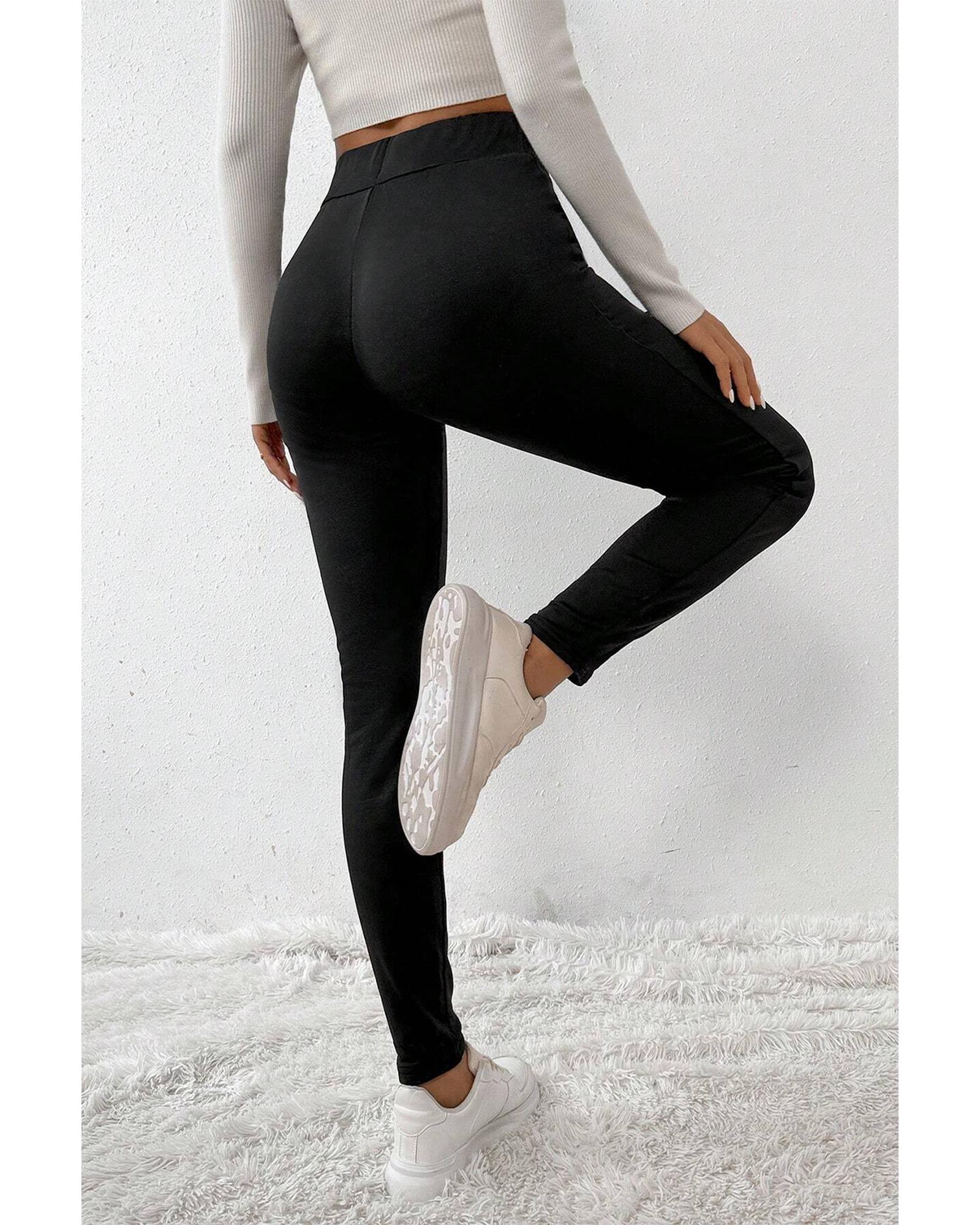 V539-AZEXDC761488-P2-L-202508301825-00 Black Crossed Waist Seamed Leg Thermal Leggings - L - Image 1