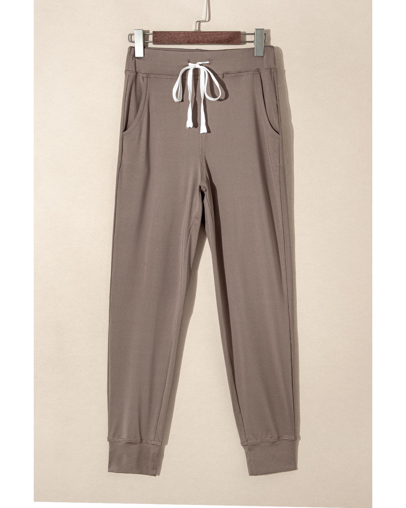 V539-AZEXDC7711553-P5017-M-202508282250-00 Dark Brown Drawstring Waist Pocketed Joggers - M - Image 1