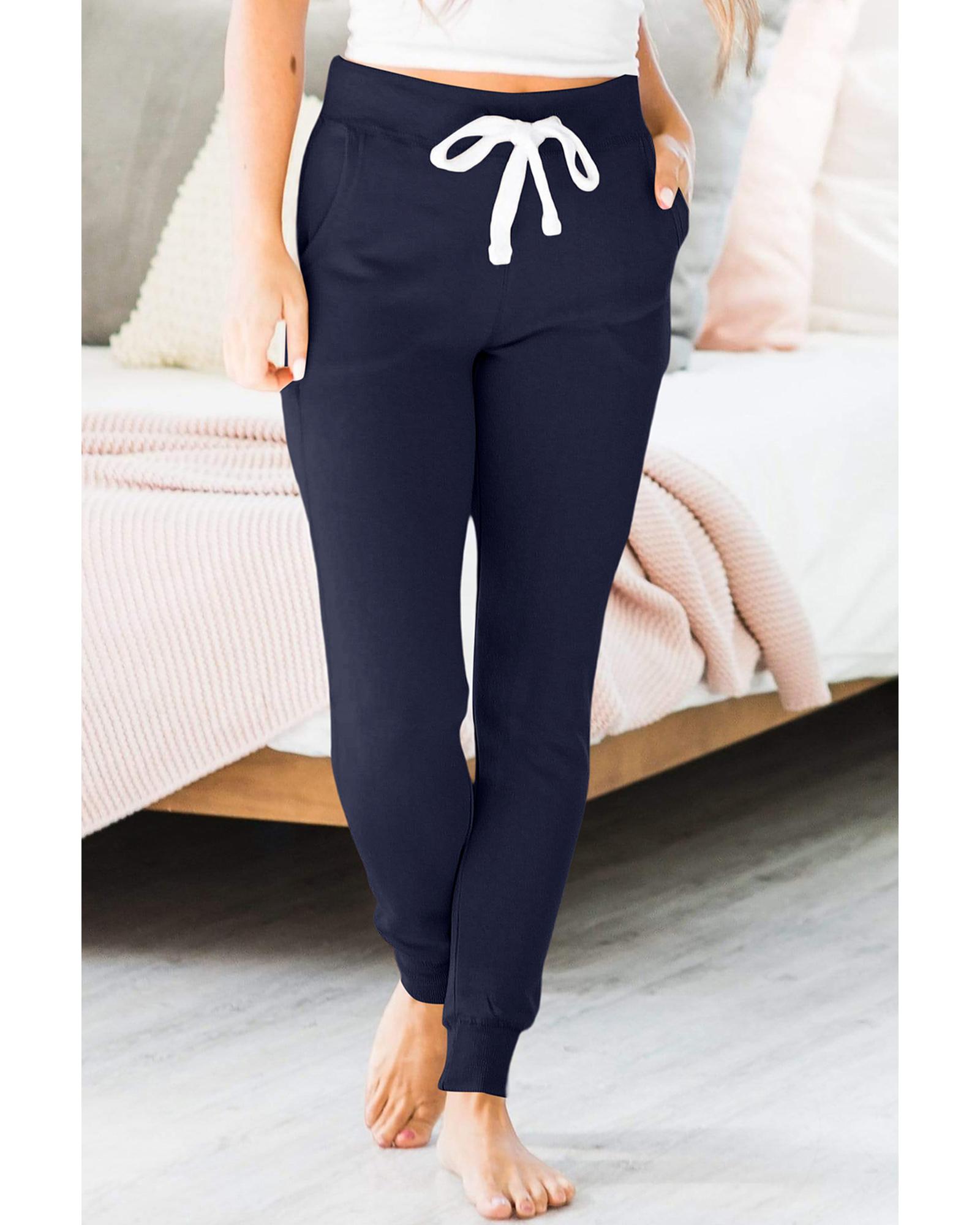 V539-AZEXDC7711553-P605-M-202508292030-00 Navy Blue Drawstring Waist Pocketed Joggers - M - Image 1