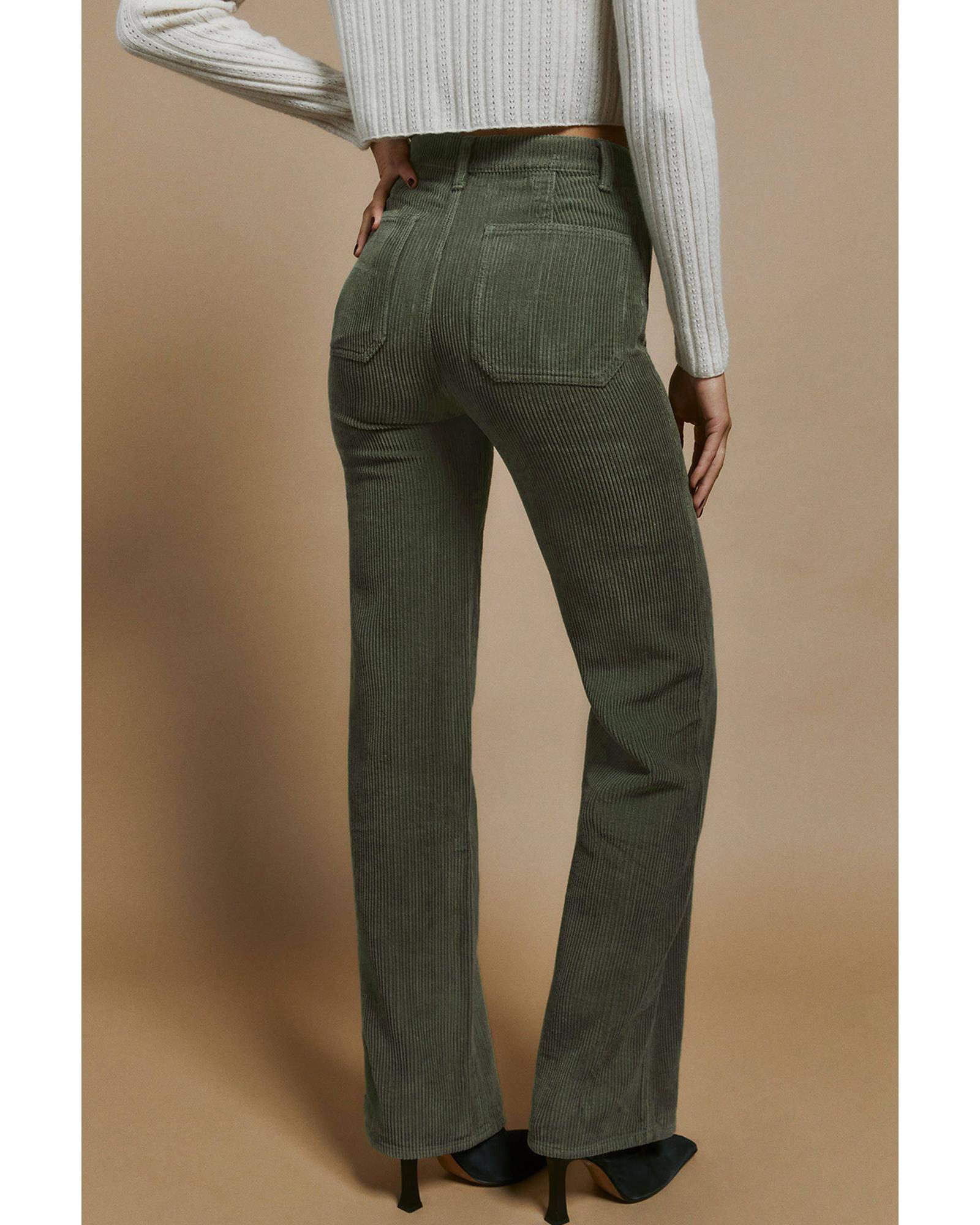 V539-AZEXDC7712044-9-XL-202508260110-00 Azura Exchange Green High Waist Square Pockets Corduroy Pants - XL - Image 1