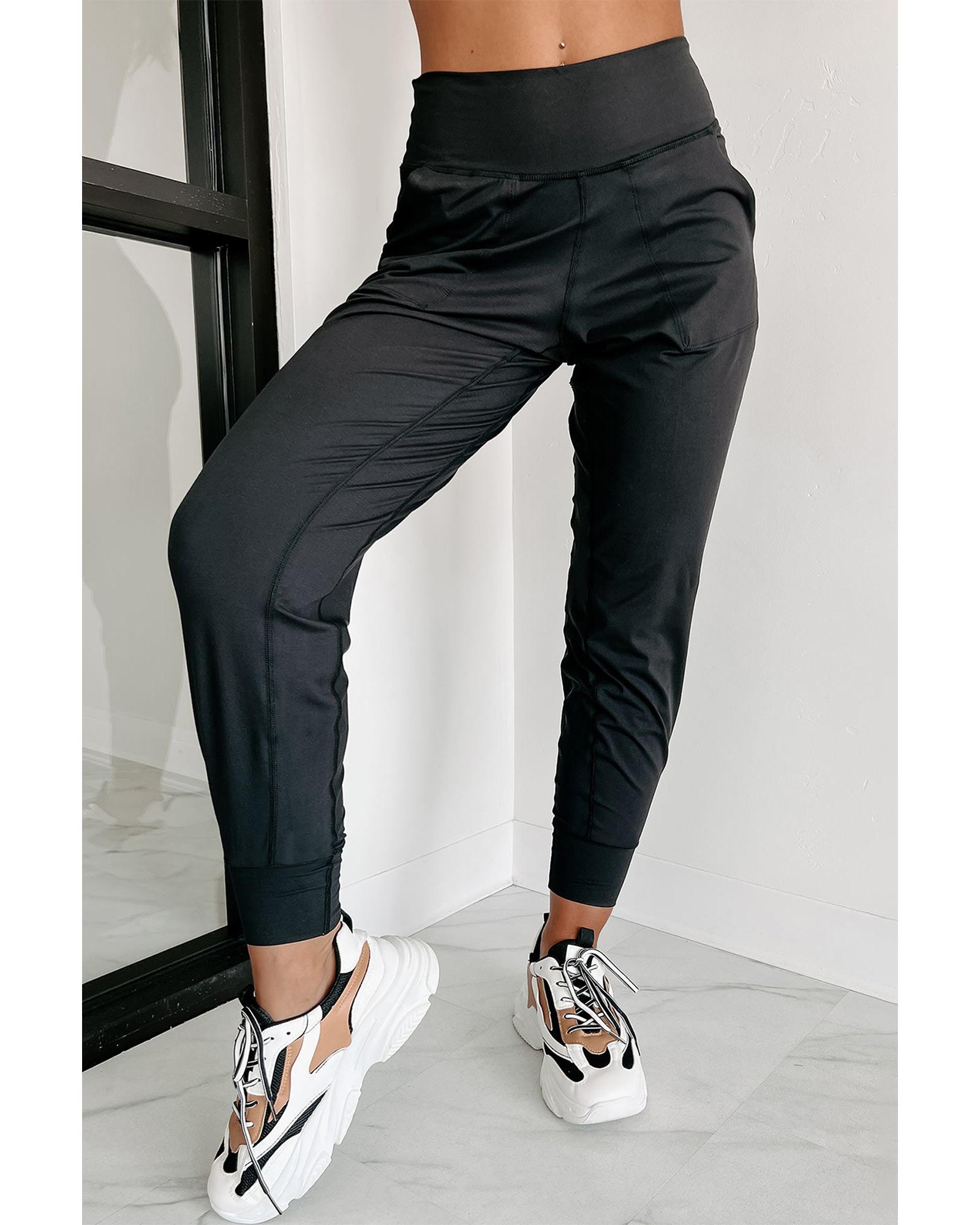 V539-AZEXDC7712269-2-XL-202508292215-00 Black Exposed Seam High Waist Pocketed Joggers - XL - Image 1