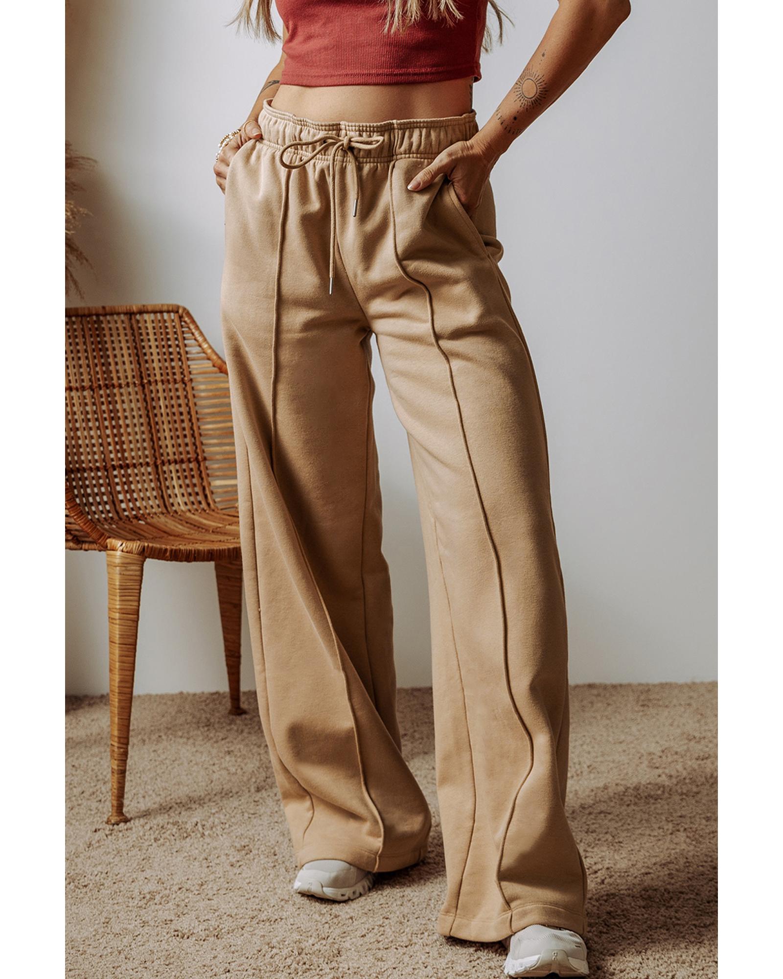 V539-AZEXDC7713020-P7016-M-202508301755-00 Smoke Gray Exposed Seam Drawstring High Waist Wide Leg Pants - M - Image 1