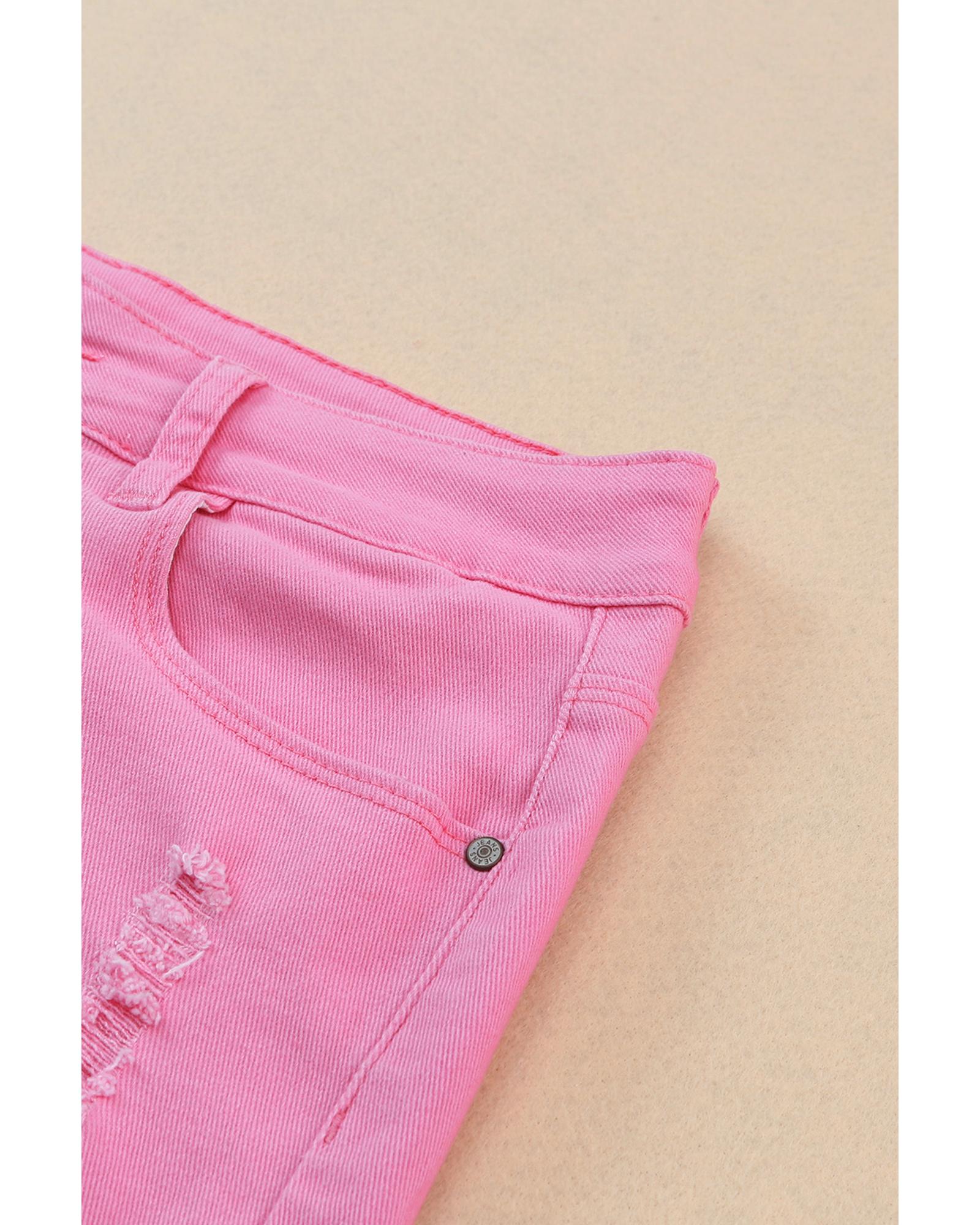 V539-AZEXDC7831255-6-14-202508302220-00 Rose Solid Color Distressed Denim Shorts - 14 US - Image 1