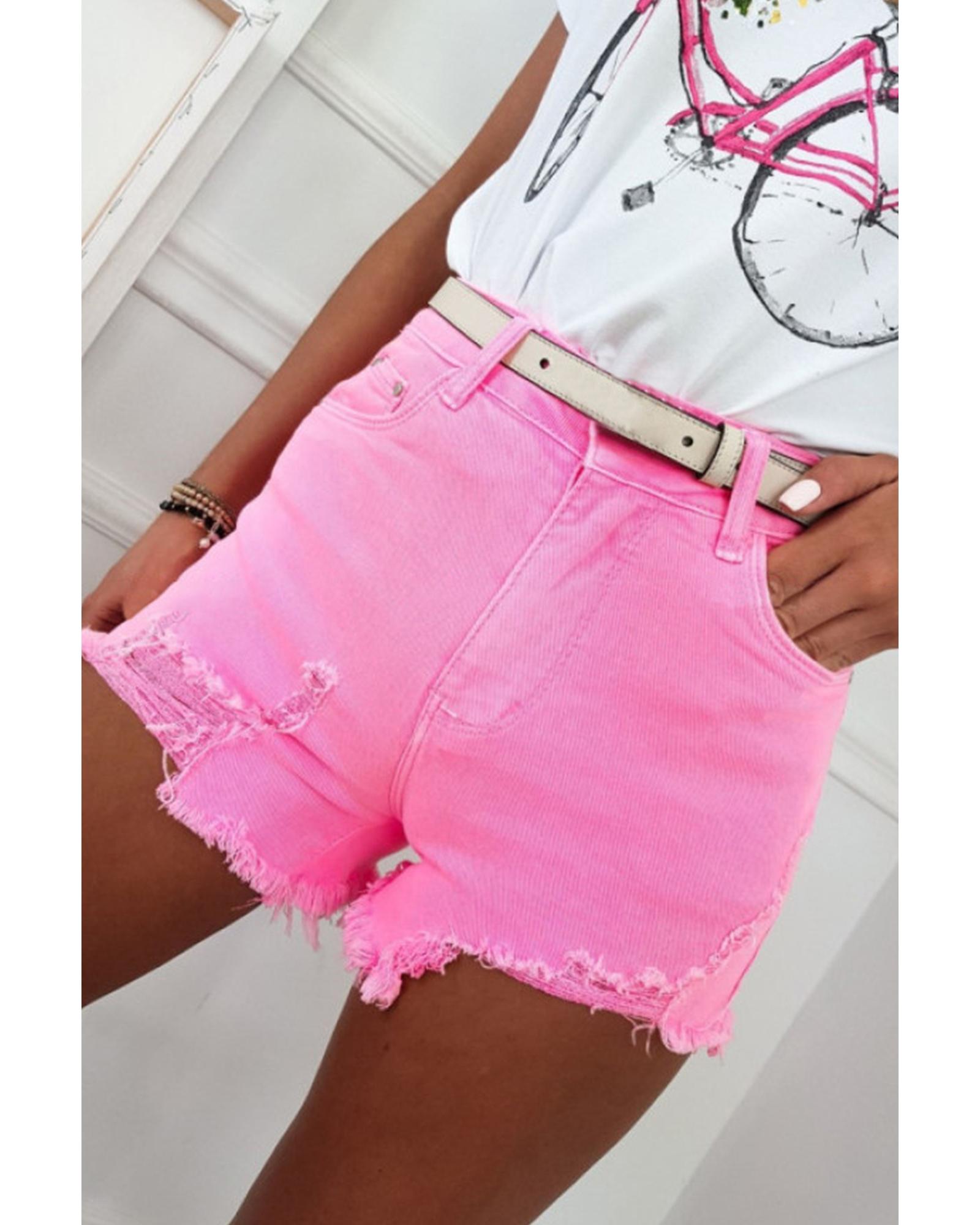V539-AZEXDC7831255-6-16-202508302350-00 Rose Solid Color Distressed Denim Shorts - 16 US - Image 1