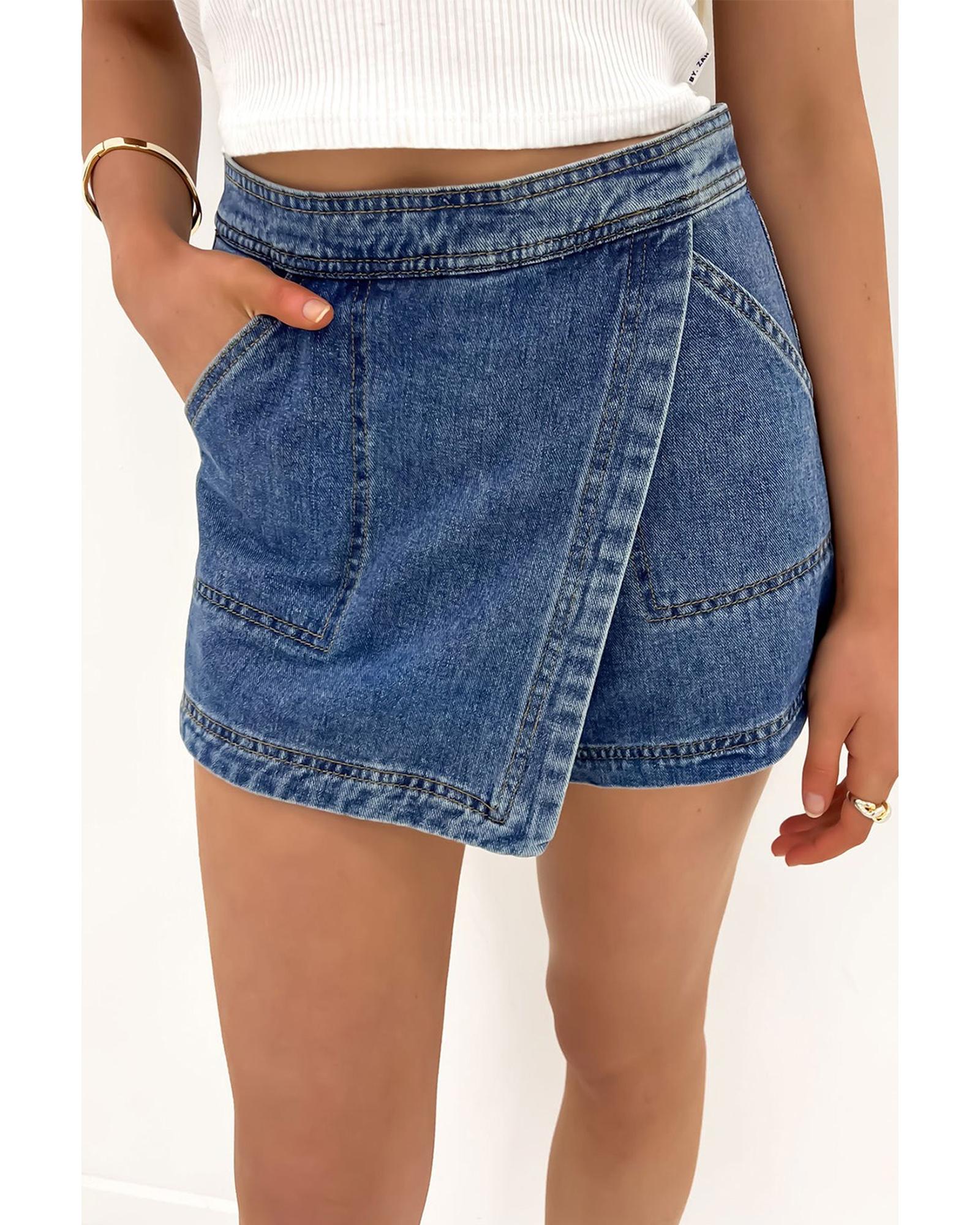 V539-AZEXDC7831844-P604-10-202508281830-00 Ashleigh Blue Faux Wrapped Mini Denim Skort - 10 US - Image 1