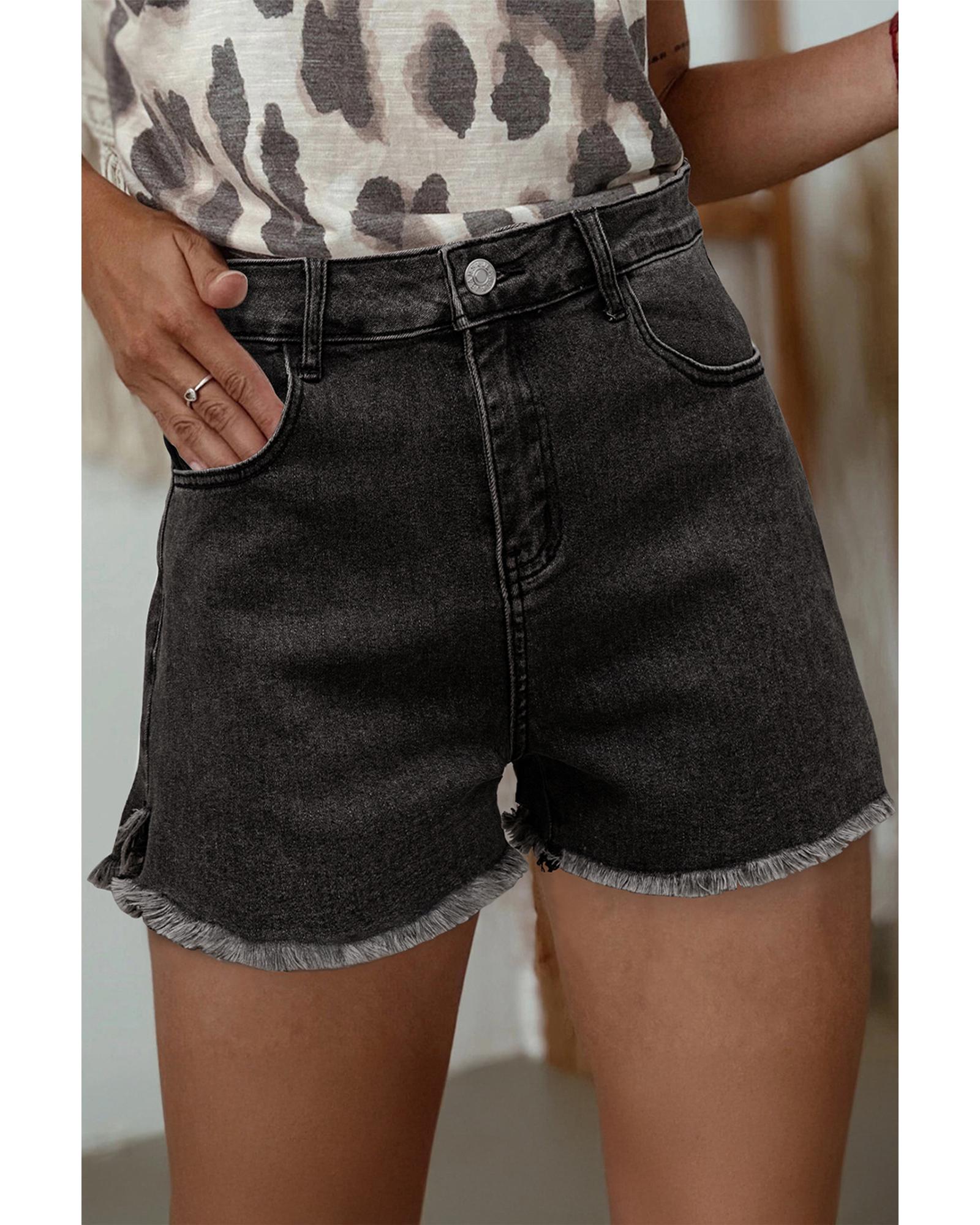 V539-AZEXDC7831883-P4011-6-202508281135-00 Carbon Grey Raw Hem High Waist Denim Shorts - 6 US - Image 1