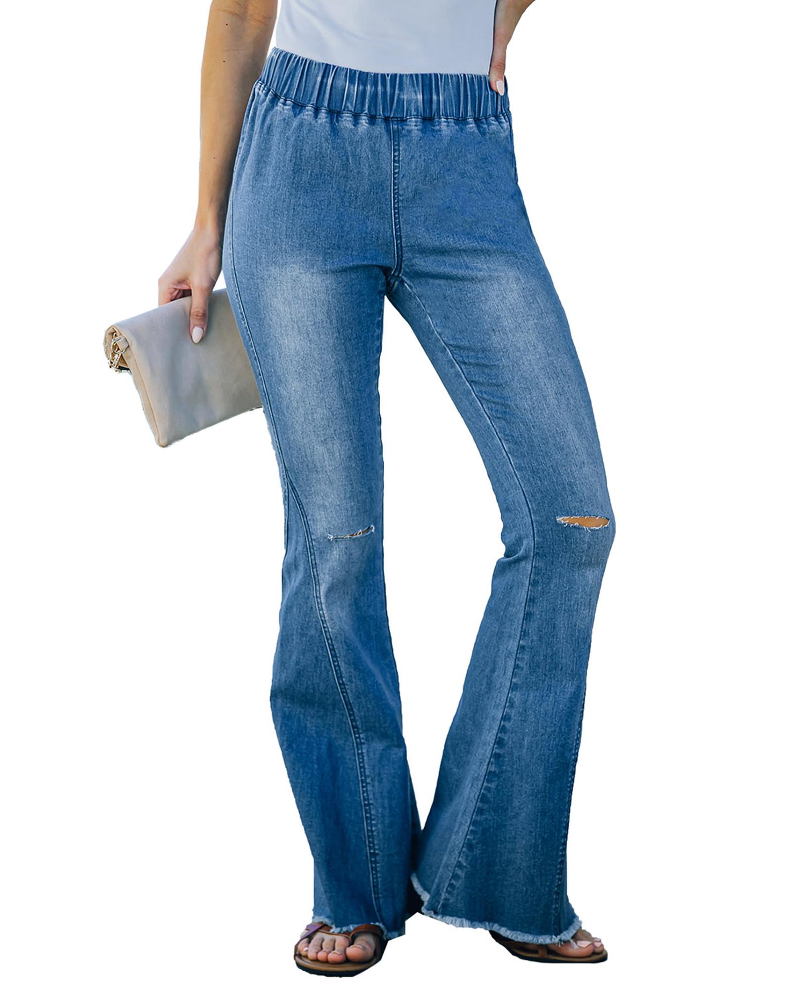 V539-AZEXDC786191-4-M-202508291135-00 Azura Exchange Distressed Bell Bottom Denim Pants - M - Image 1