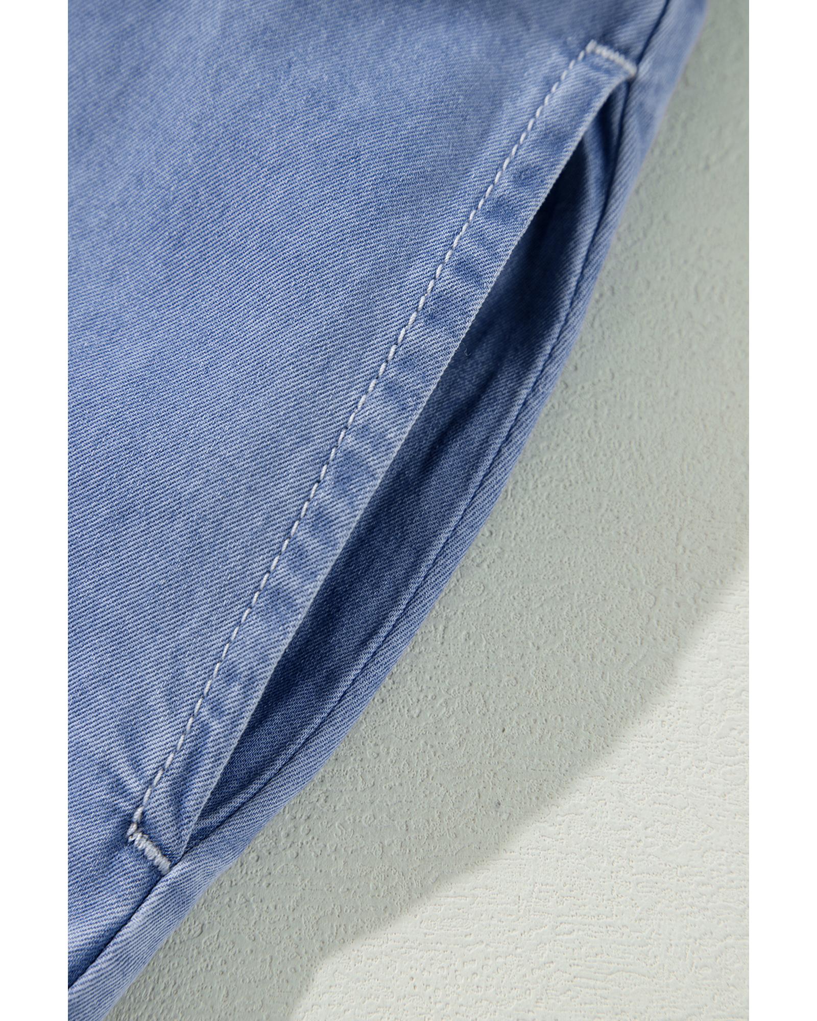 V539-AZEXDC786728-P1204-M-202508301155-00 Myosotis Chambray Deep V Neck Bracelet Sleeve Maxi Dress - M - Image 1