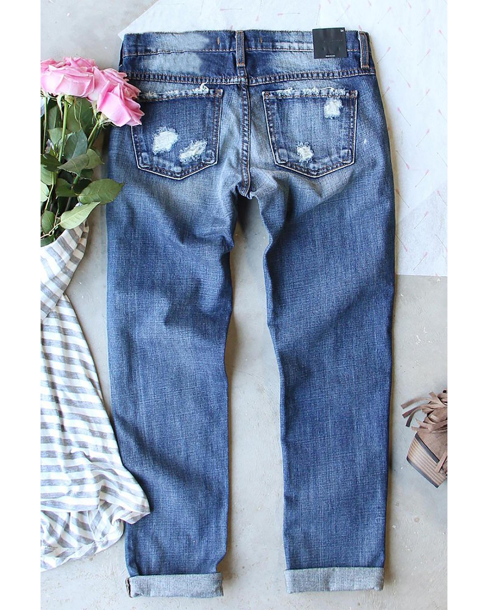 V539-AZEXDC7872285-4-S-202508261335-00 Azura Exchange Distressed Boyfriend Jeans with Santa Claus Pattern - S - Image 1