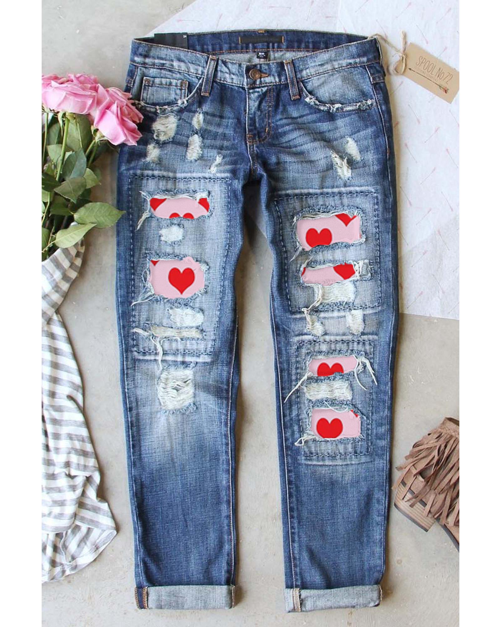 V539-AZEXDC7872635-4-8-202508290410-00 Azura Exchange Heart Patchwork Distressed Jeans - 8 US - Image 1