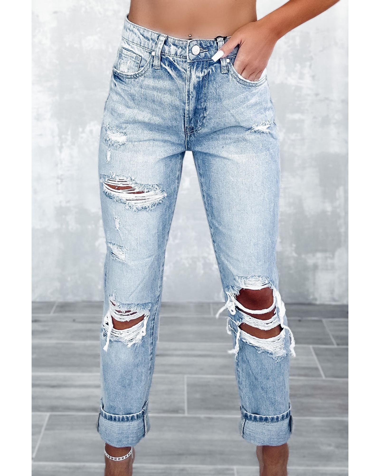 V539-AZEXDC7874095-4-12-202508290515-00 Azura Exchange Frayed Sky Blue Slim Fit High Waist Jeans - 12 US - Image 1