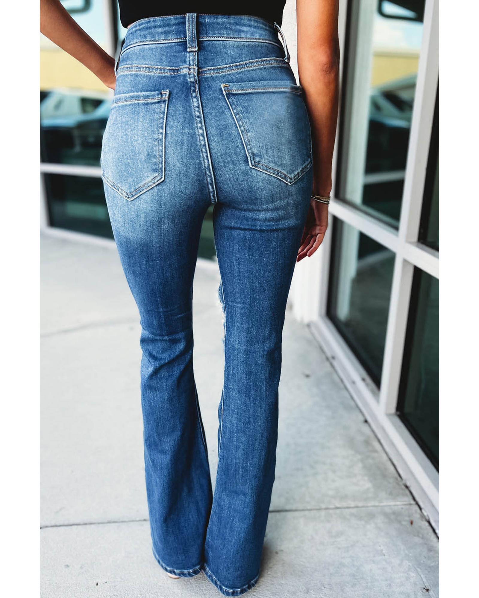 V539-AZEXDC7874145-5-16-202508291155-00 Azura Exchange Distressed Cutout Flare Leg Jeans - 16 US - Image 1