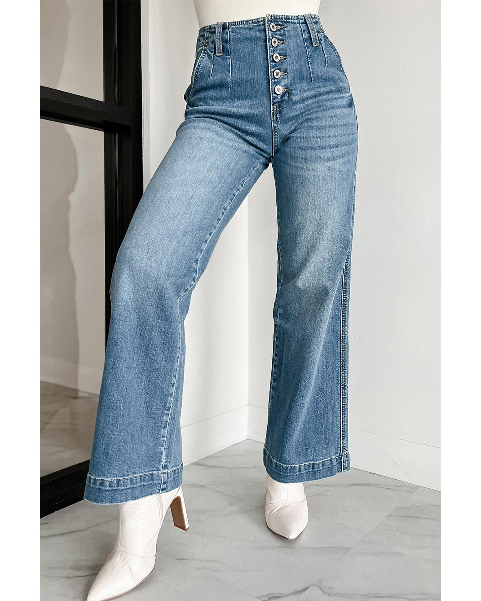 V539-AZEXDC7874862-P704-12-202508300245-00 Dusk Blue Multi Buttons Medium Wash Straight Loose Leg Jeans - 12 US - Image 1