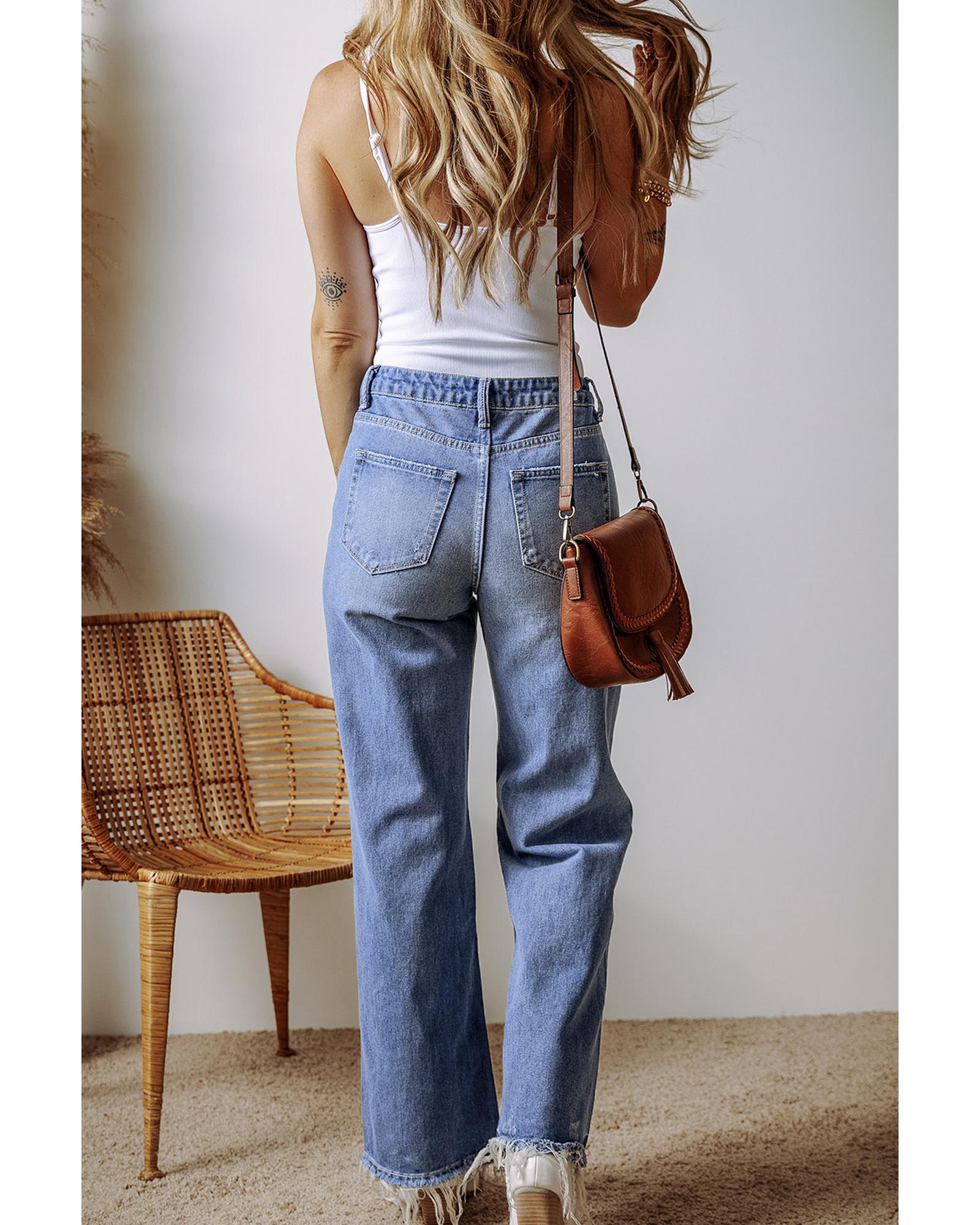 V539-AZEXDC7875080-P604-10-202508301455-00 Ashleigh Blue Distressed Raw Hem Straight Leg High Waist Jeans - 10 US - Image 1