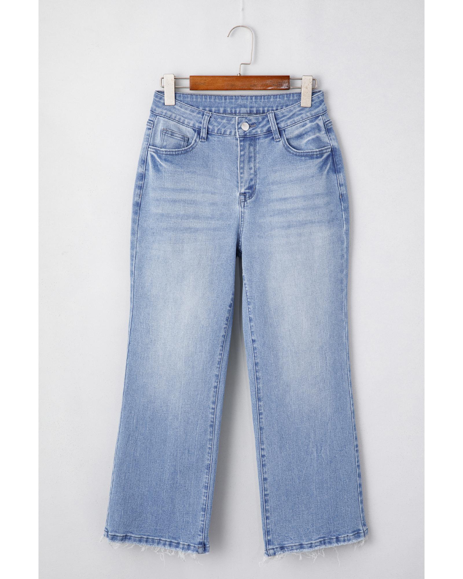 V539-AZEXDC7875084-P804-8-202508301650-00 Beau Blue Mineral Wash Raw Hem High Waist Flared Jeans - 8 US - Image 1
