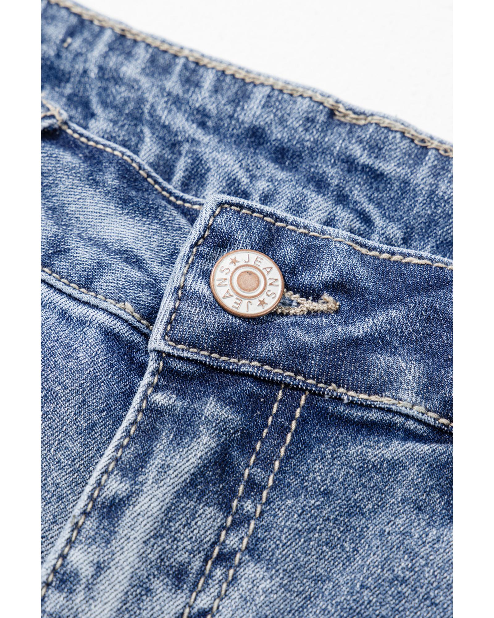 V539-AZEXDC7875099-P704-16-202508302125-00 Dusk Blue High Rise Ripped Distressed Hem Flared Jeans - 16 US - Image 1