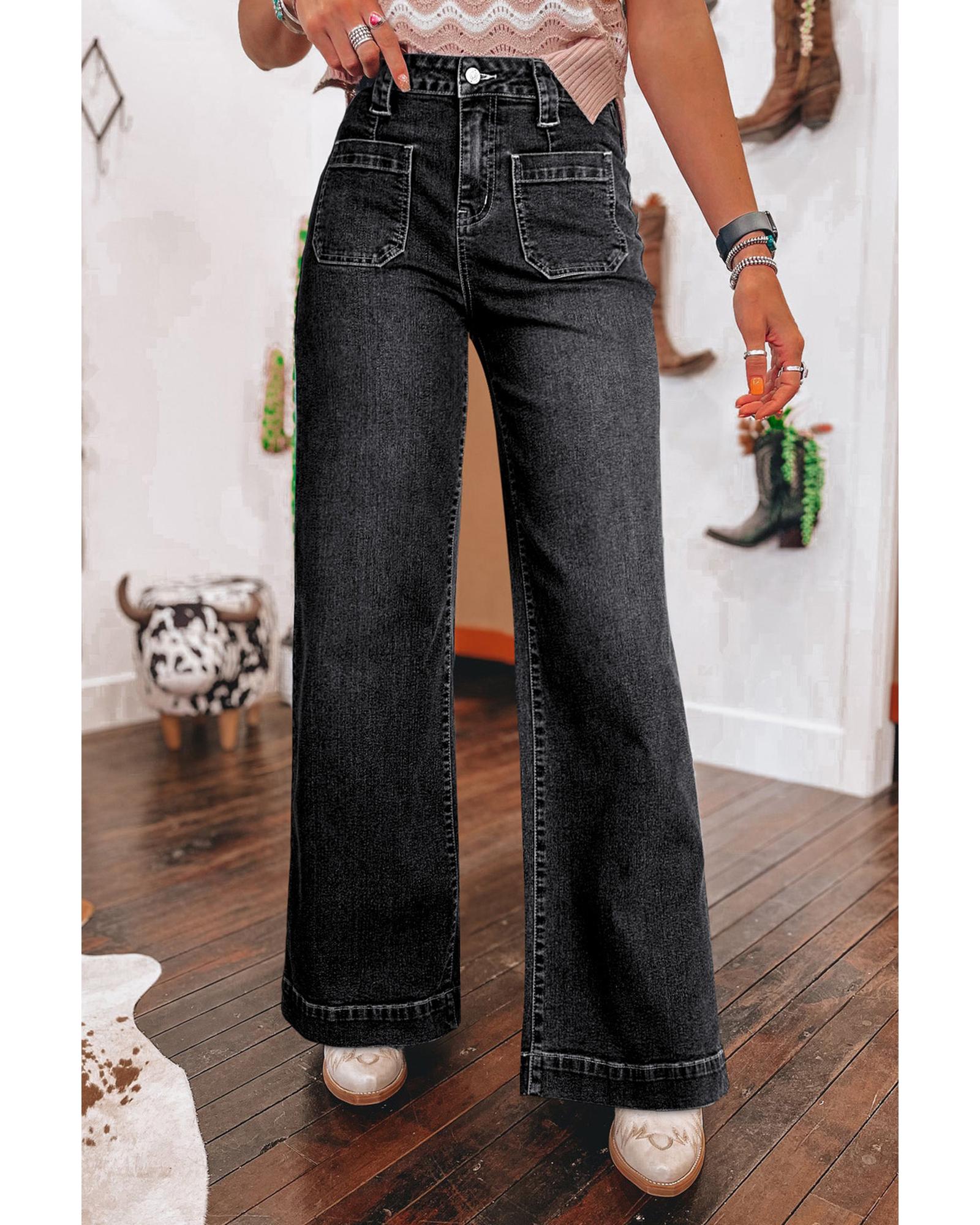 V539-AZEXDC7875118-P2-12-202508301905-00 Black Wide Leg Pocketed High Waist Jeans - 12 US - Image 1
