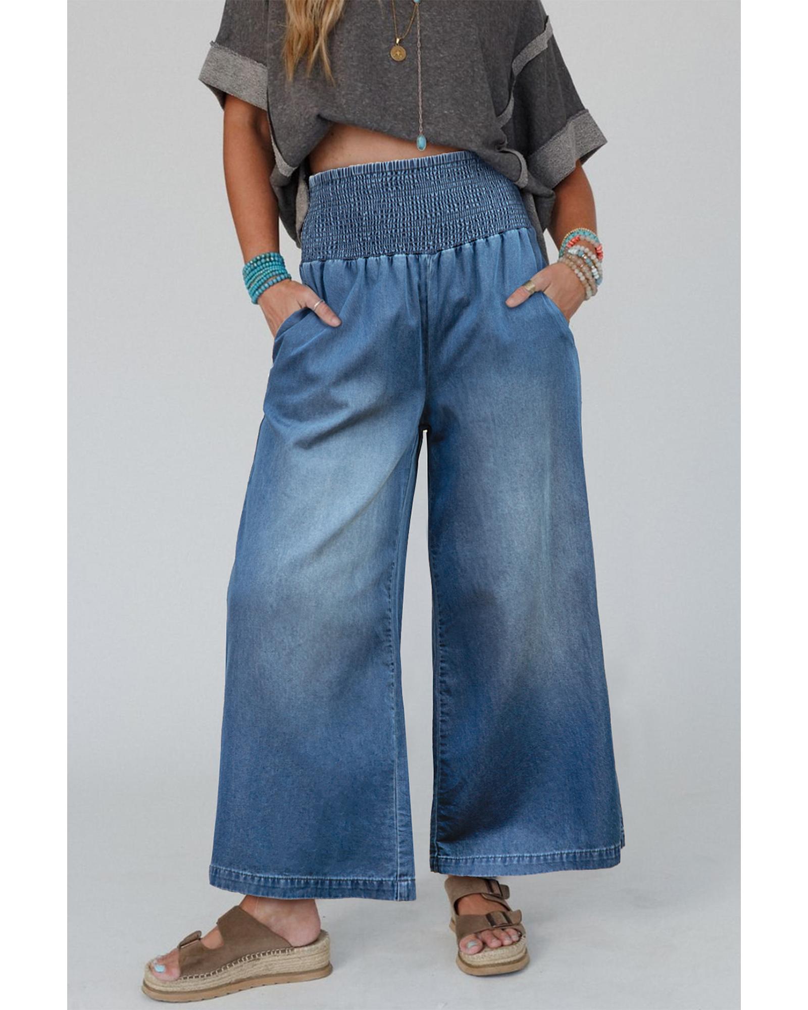 V539-AZEXDC7875135-P604-S-202506151108-00 Ashleigh Blue Smocked Waist Wide Leg Jeans - S - Image 1