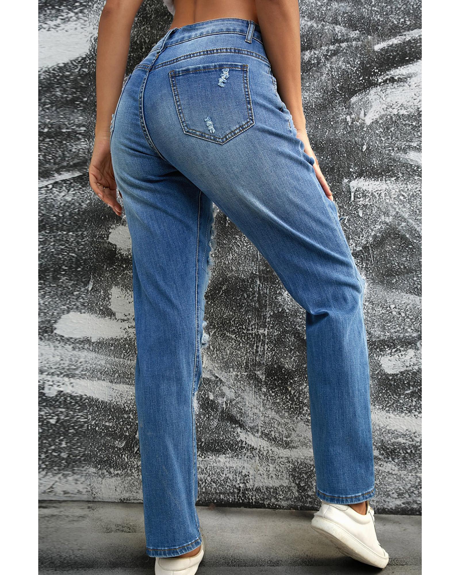 V539-AZEXDC7875192-4-8-202508301230-00 Sky Blue Sequin Pumpkin Patched Distressed Straight Leg Jeans - 8 US - Image 1