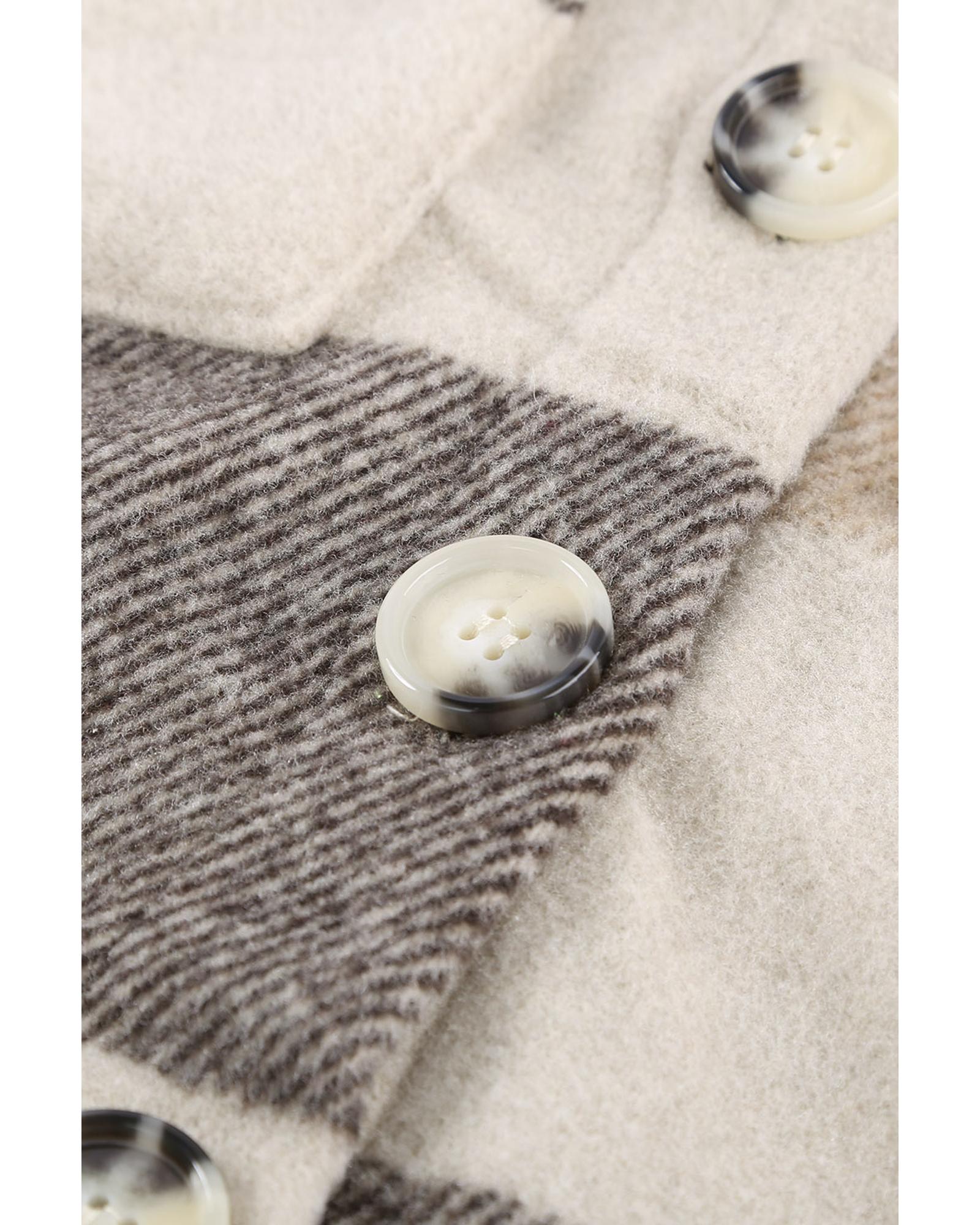 V539-AZEXDC8511343-16-L-202506151416-00 Khaki Plaid Color Block Buttoned Long Sleeve Jacket with Pocket - L - Image 1