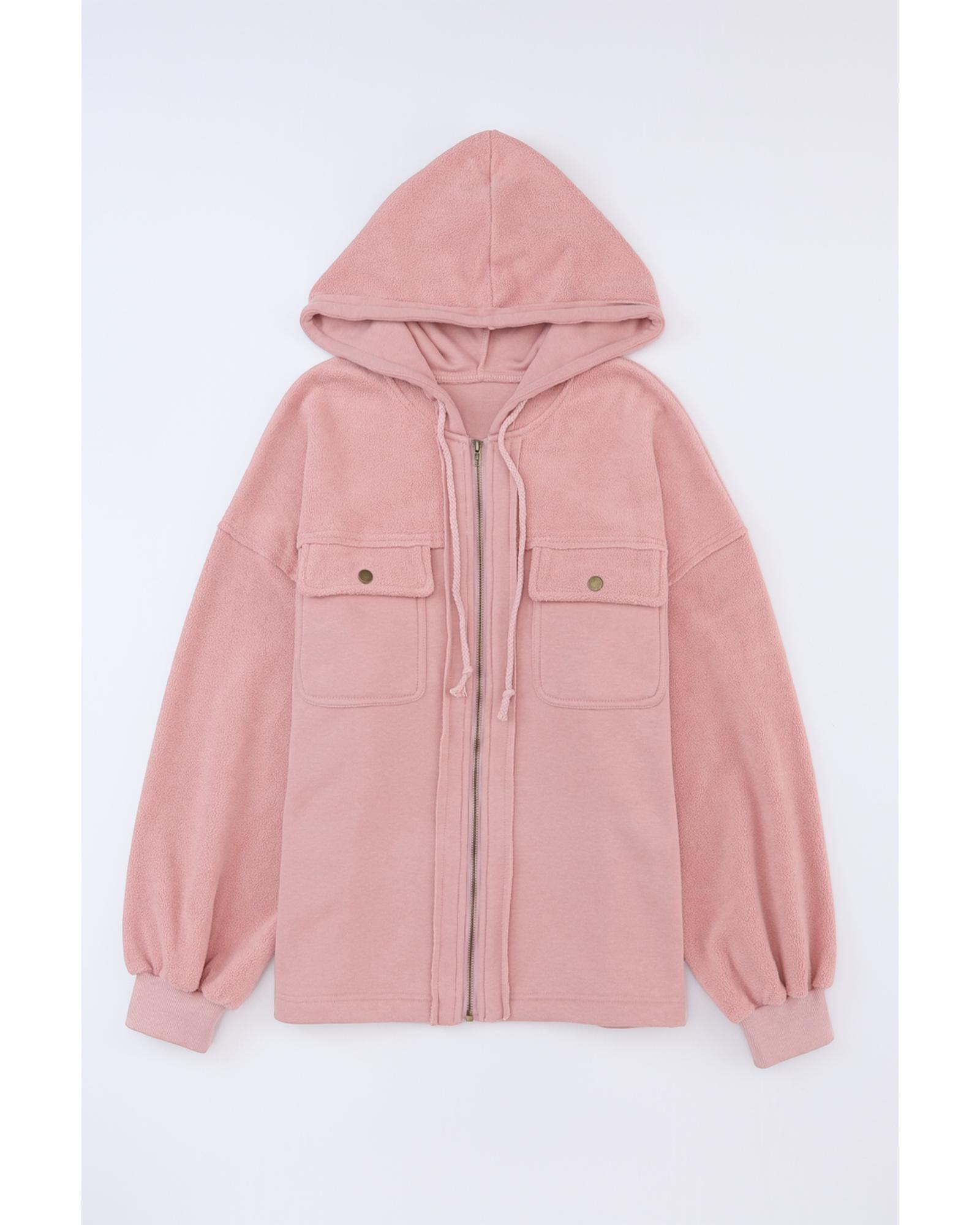 V539-AZEXDC8512736-10-M-202508282300-00 Pink Flap Pocket Drawstring Hood Zip Up Jacket - M - Image 1