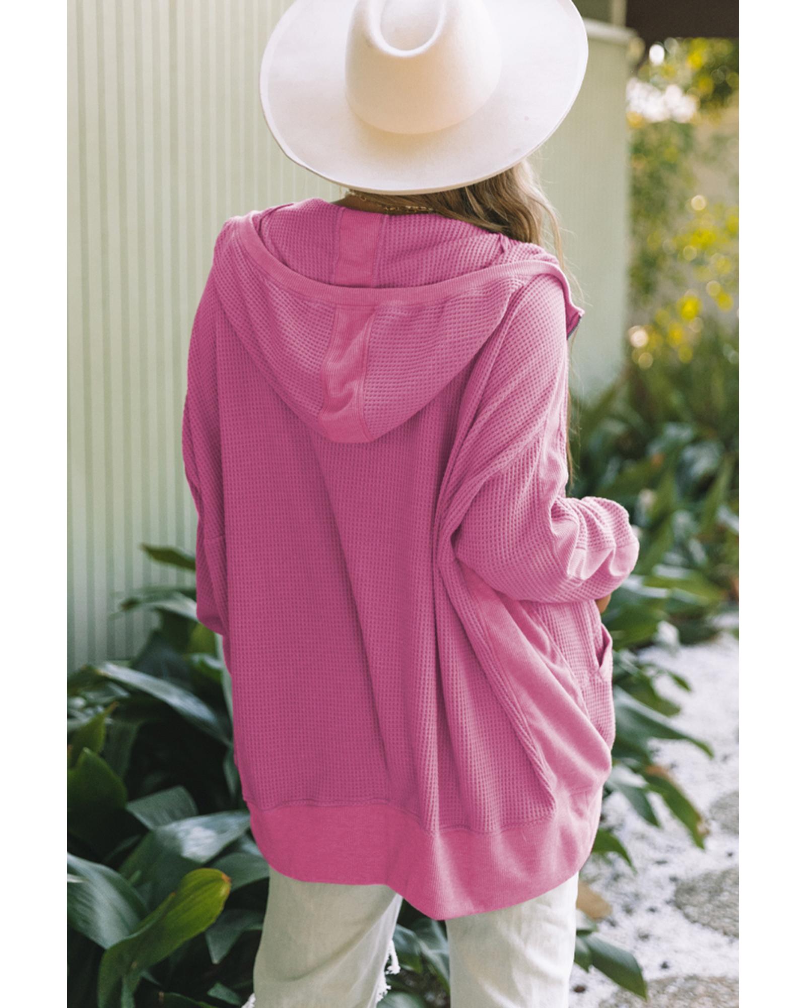 V539-AZEXDC8512739-6-L-202508292255-00 Rose Thermal Waffle Knit Full Zipper Hooded Jacket - L - Image 1