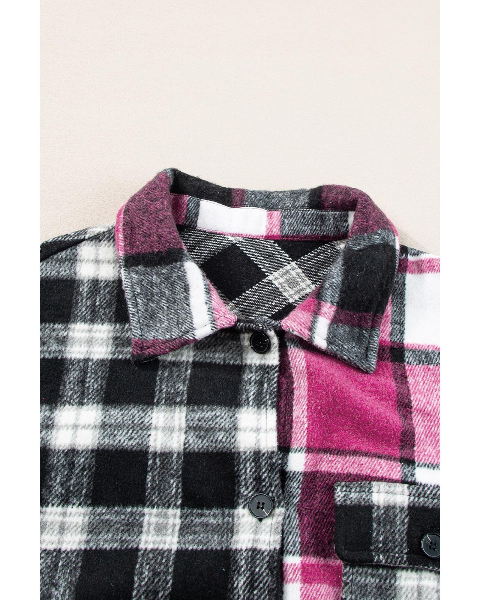V539-AZEXDC8513334-P222-XL-202508281215-00 Black Plaid Colorblock Loose Shacket - XL - Image 1