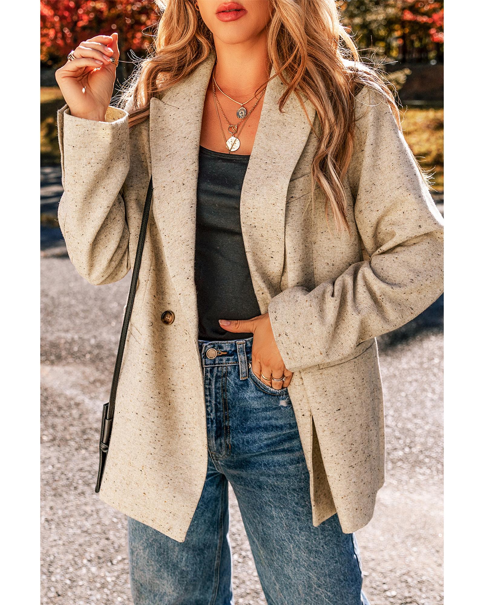 V539-AZEXDC852530-P1015-M-202508301815-00 Oatmeal Single Breasted Elegant Suit Jacket - M - Image 1