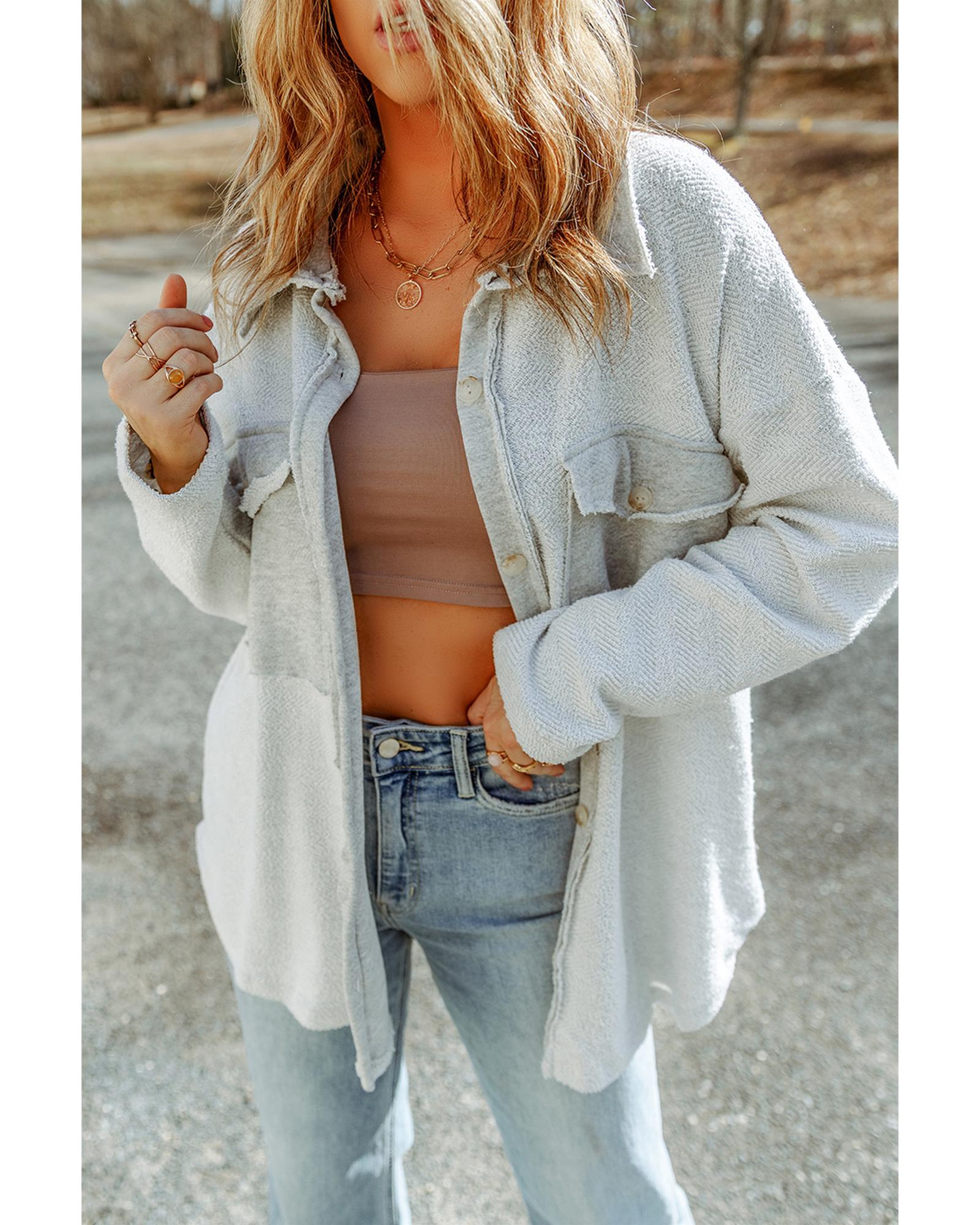 V539-AZEXDC854295-11-L-202508280555-00 Azura Exchange Gray Contrast Flap Pockets Relaxed Shacket - L - Image 1