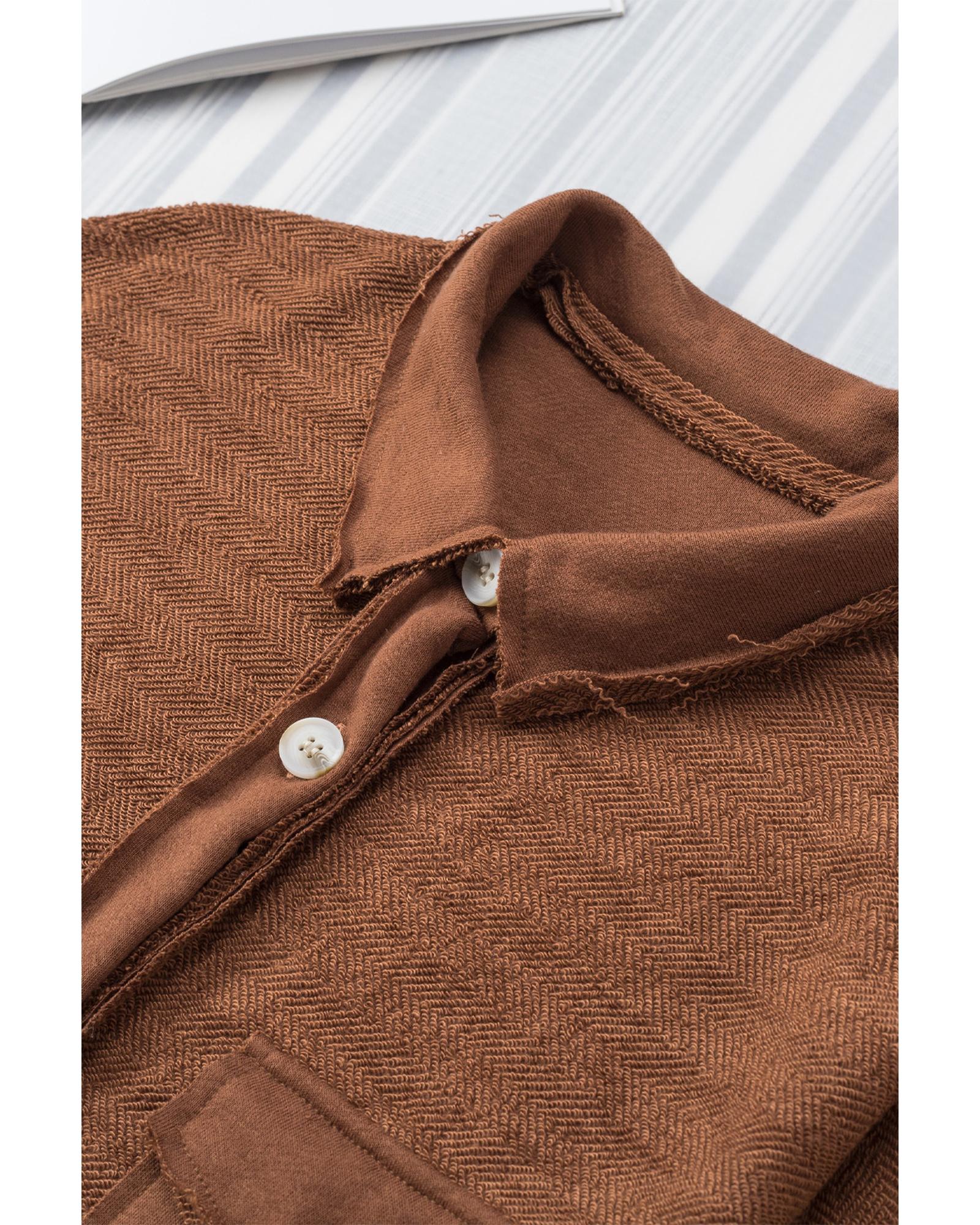 V539-AZEXDC854295-17-L-202508281905-00 Azura Exchange Brown Contrast Flap Pockets Relaxed Shacket - L - Image 1