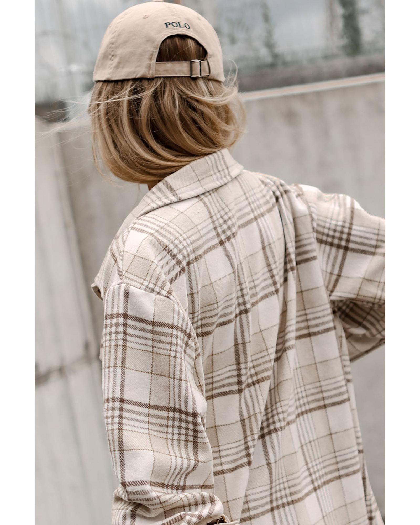 V539-AZEXDC854509-16-S-202506151942-00 Khaki Plaid Removable Hood Buttoned Shacket - S - Image 1