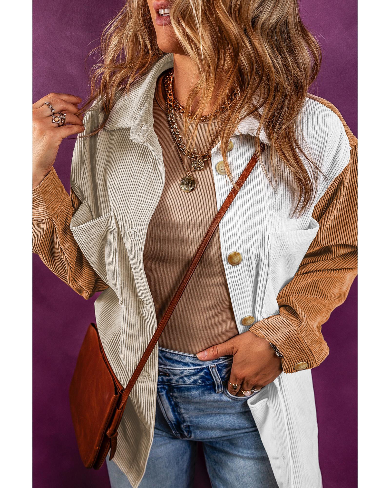 V539-AZEXDC854525-P22-L-202508302115-00 Multicolour Corduroy Colorblock Loose Shacket - L - Image 1