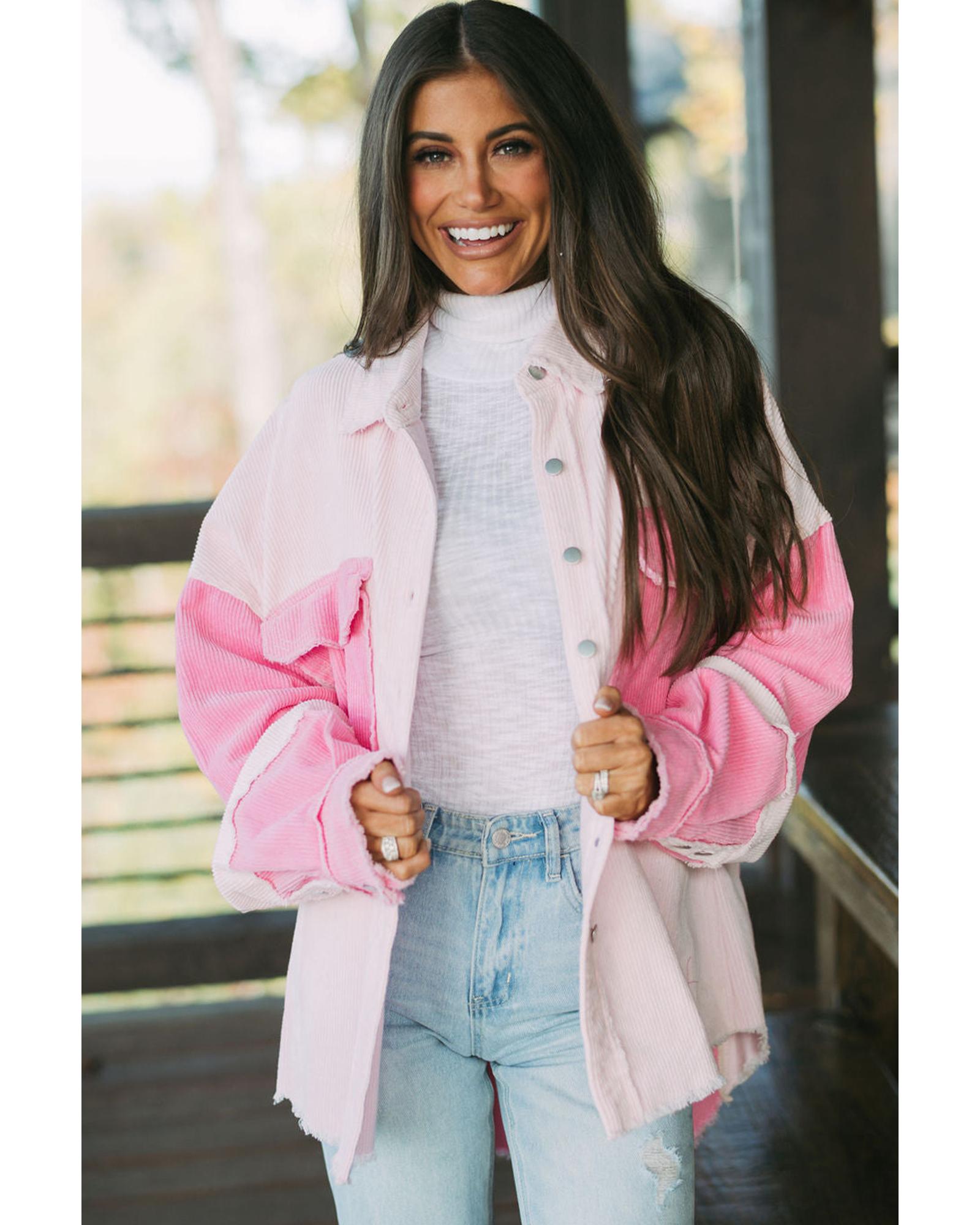 V539-AZEXDC854729-P1210-S-202506181636-00 Delicacy Two-tone Color Exposed Seam Corduroy Shacket - S - Image 1