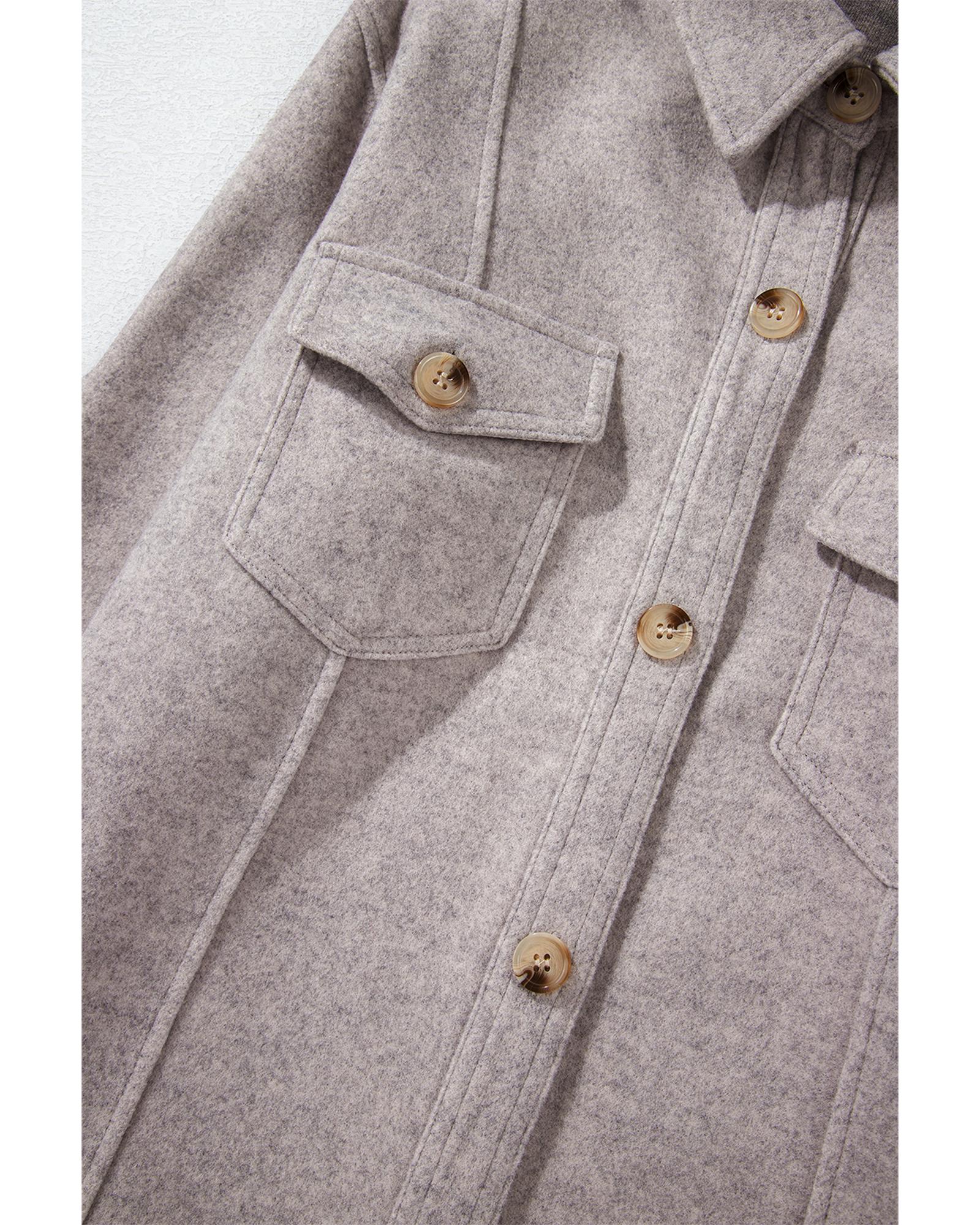 V539-AZEXDC854836-P1011-XL-202508310620-00 Light Grey Turn Down Collar Flap Pockets Buttoned Shacket - XL - Image 1
