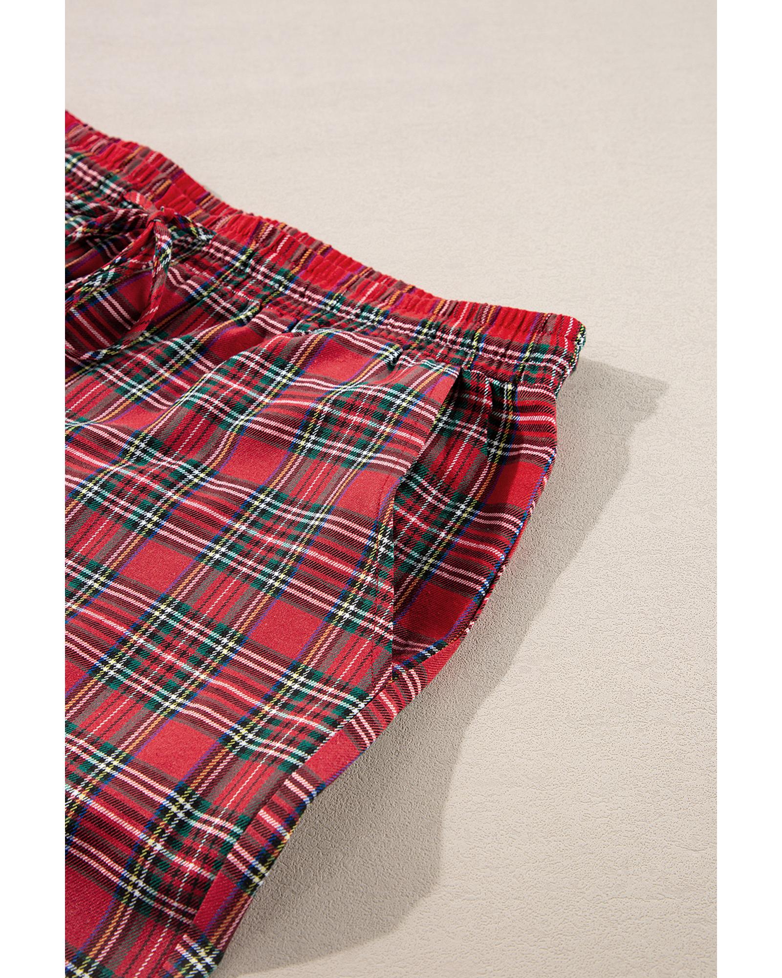 V539-AZEXPL15133-P322-1X-202508311230-00 Red Plaid Printed Shirt and Pants Plus Size Lounge Set - 1X - Image 1