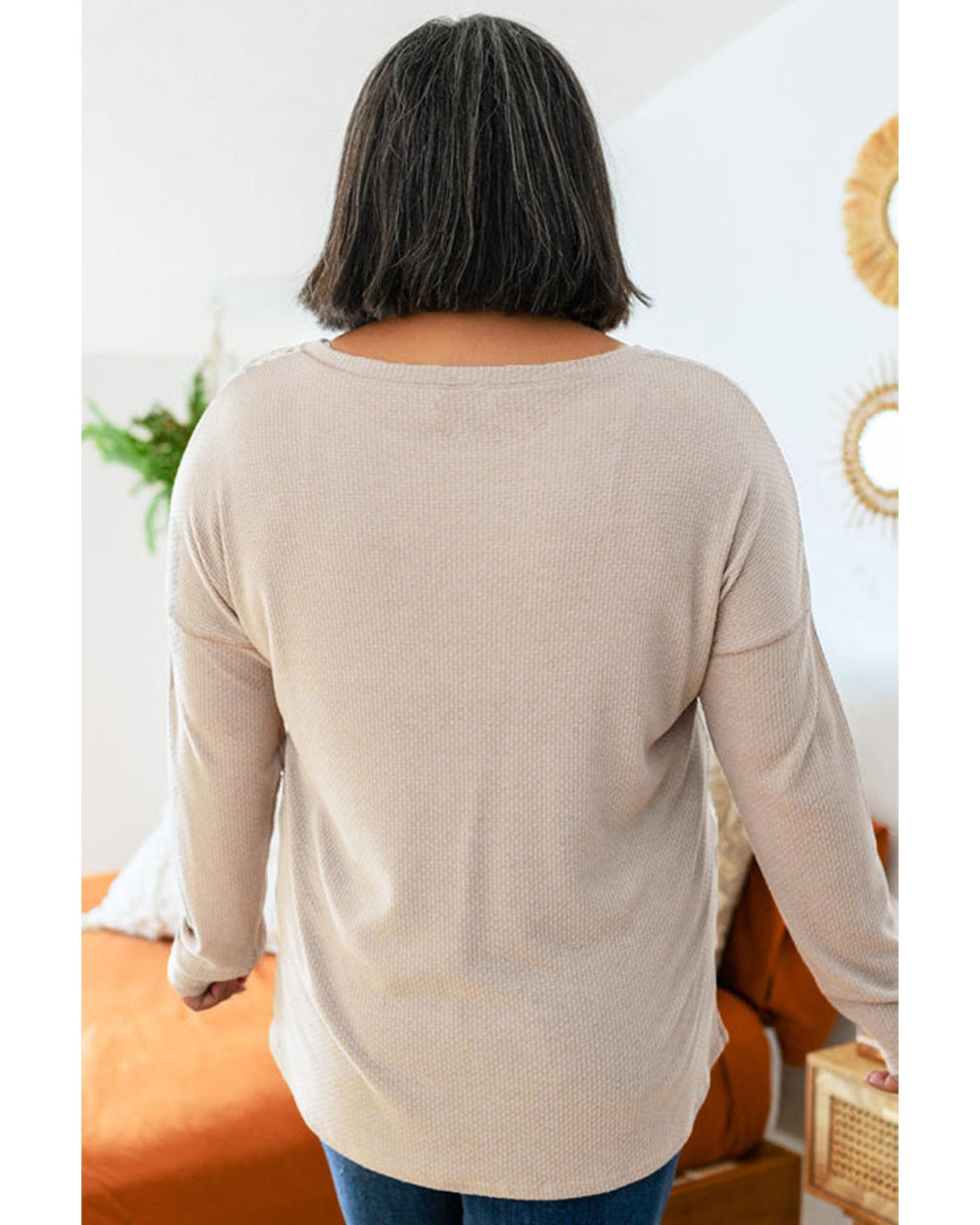 V539-AZEXPL2511182-11-2X-202508311050-00 Gray Plus Size Leopard Patchwork Mix Knit Long Sleeve Top - 2X - Image 1