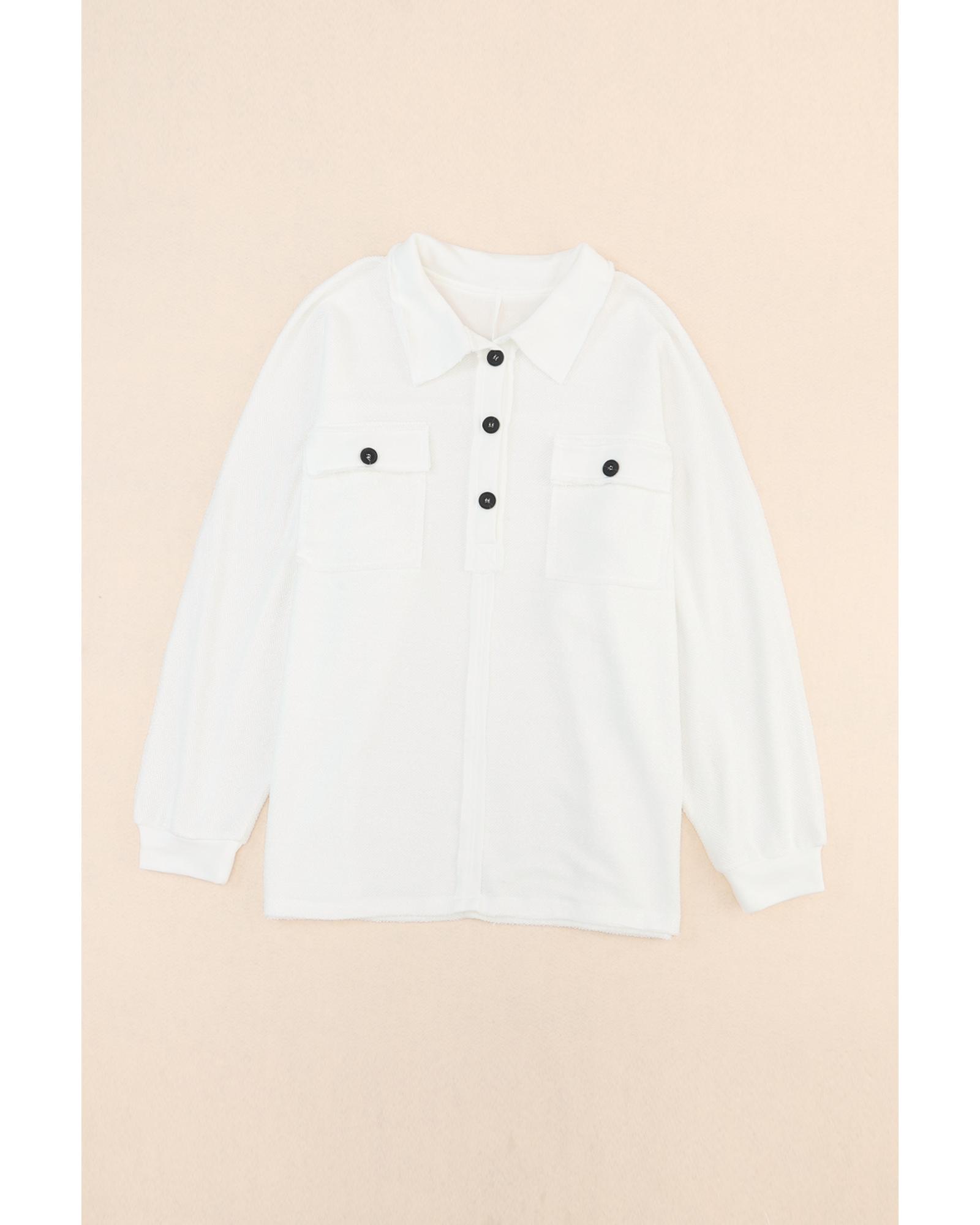 V539-AZEXPL2511216-1-2X-202508311335-00 White Plus Size Long Sleeve Flap Pocket Henley Top - 2X - Image 1