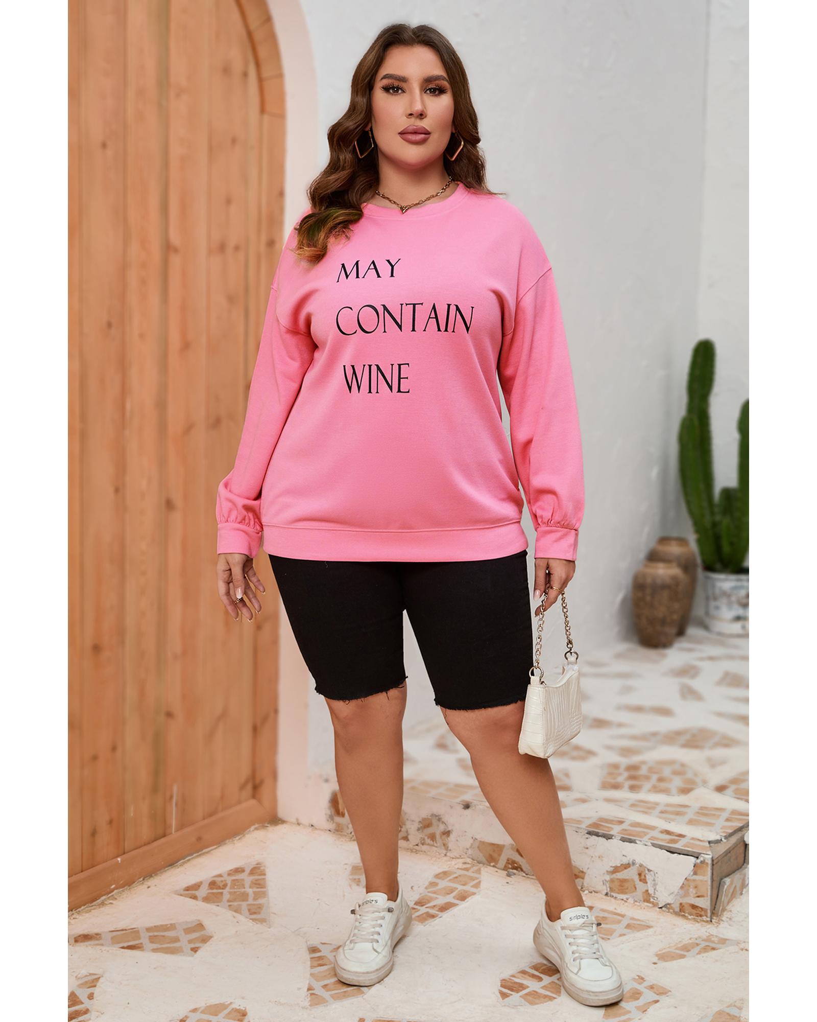 V539-AZEXPL253077-10-4X-202508310725-00 Pink May Contain Wine Crew Neck Plus Size Sweatshirt - 4X - Image 1