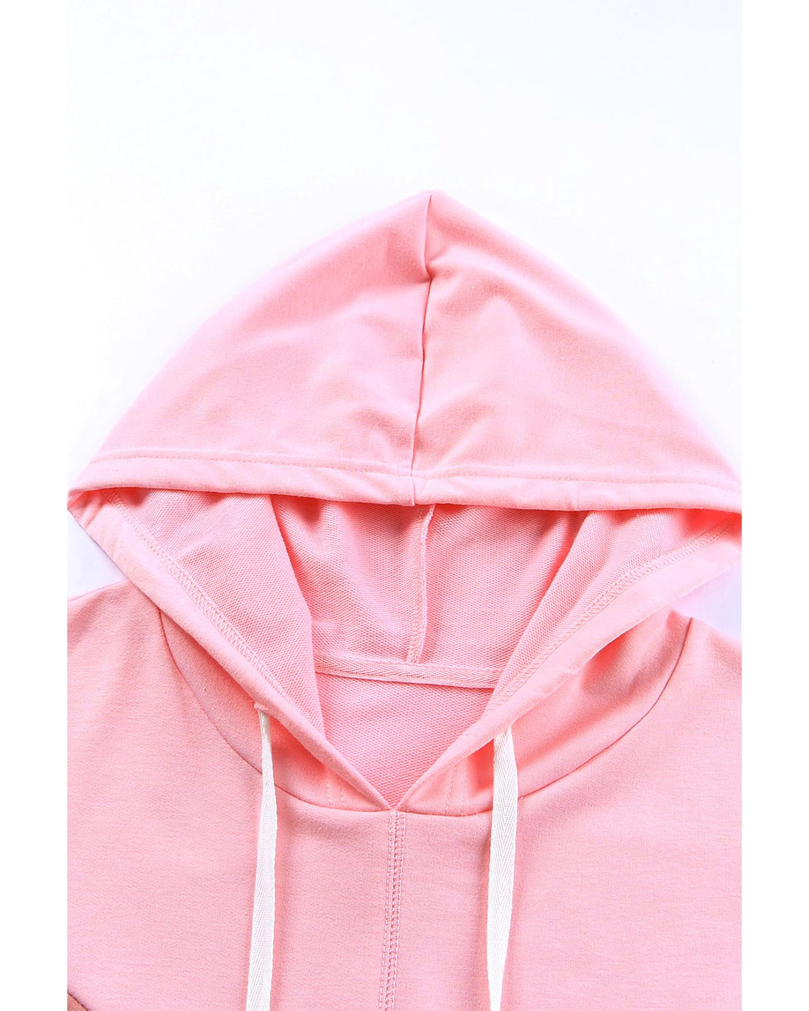 V539-AZEXPL253133-10-1X-202506190011-00 Pink Plus Size Taupe Chevron Hooded Top - 1X - Image 1