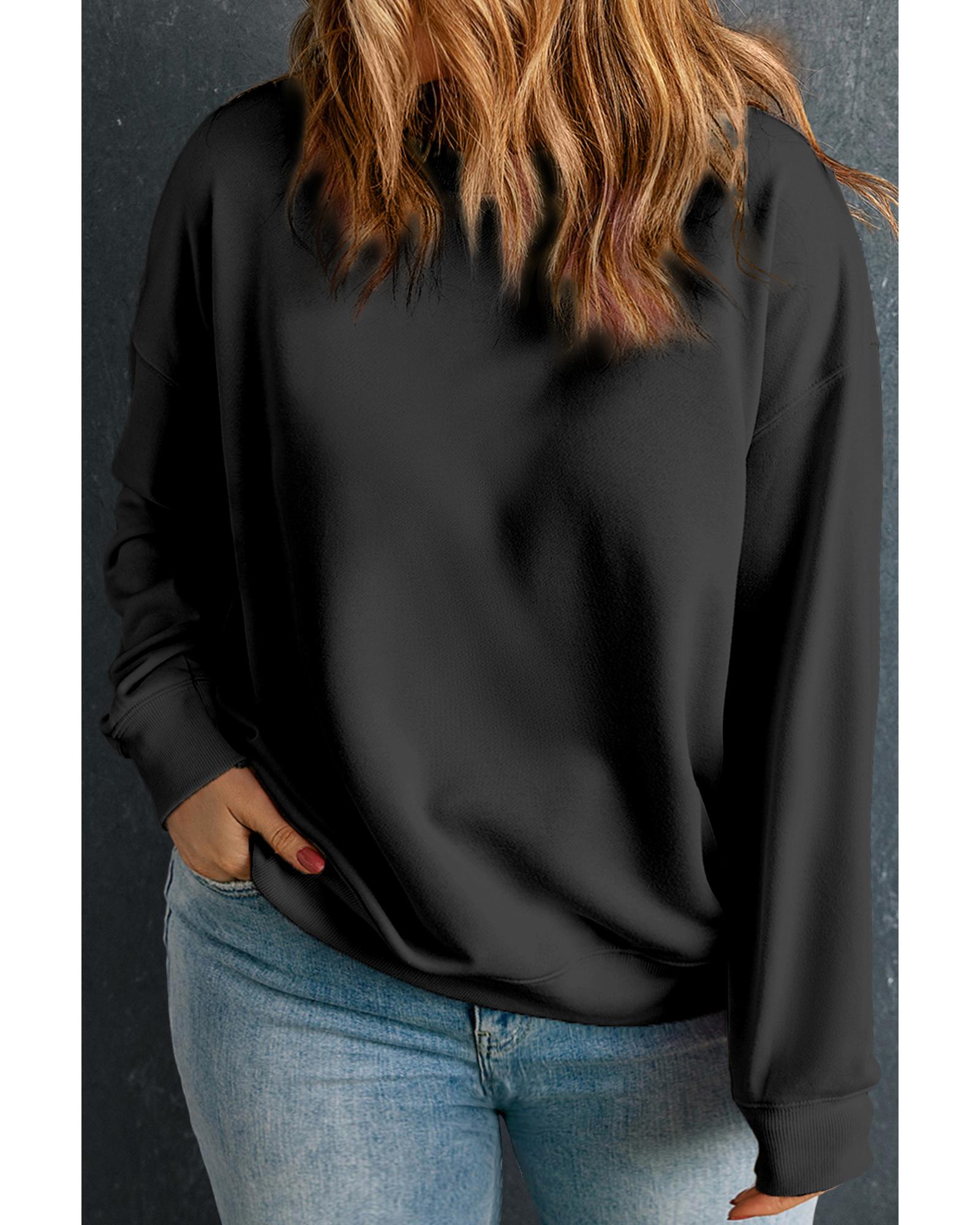 V539-AZEXPL25317184-P2-4X-202508310445-00 Black Solid Crew Neck Drop Shoulder Plus Size Sweatshirt - 4X - Image 1