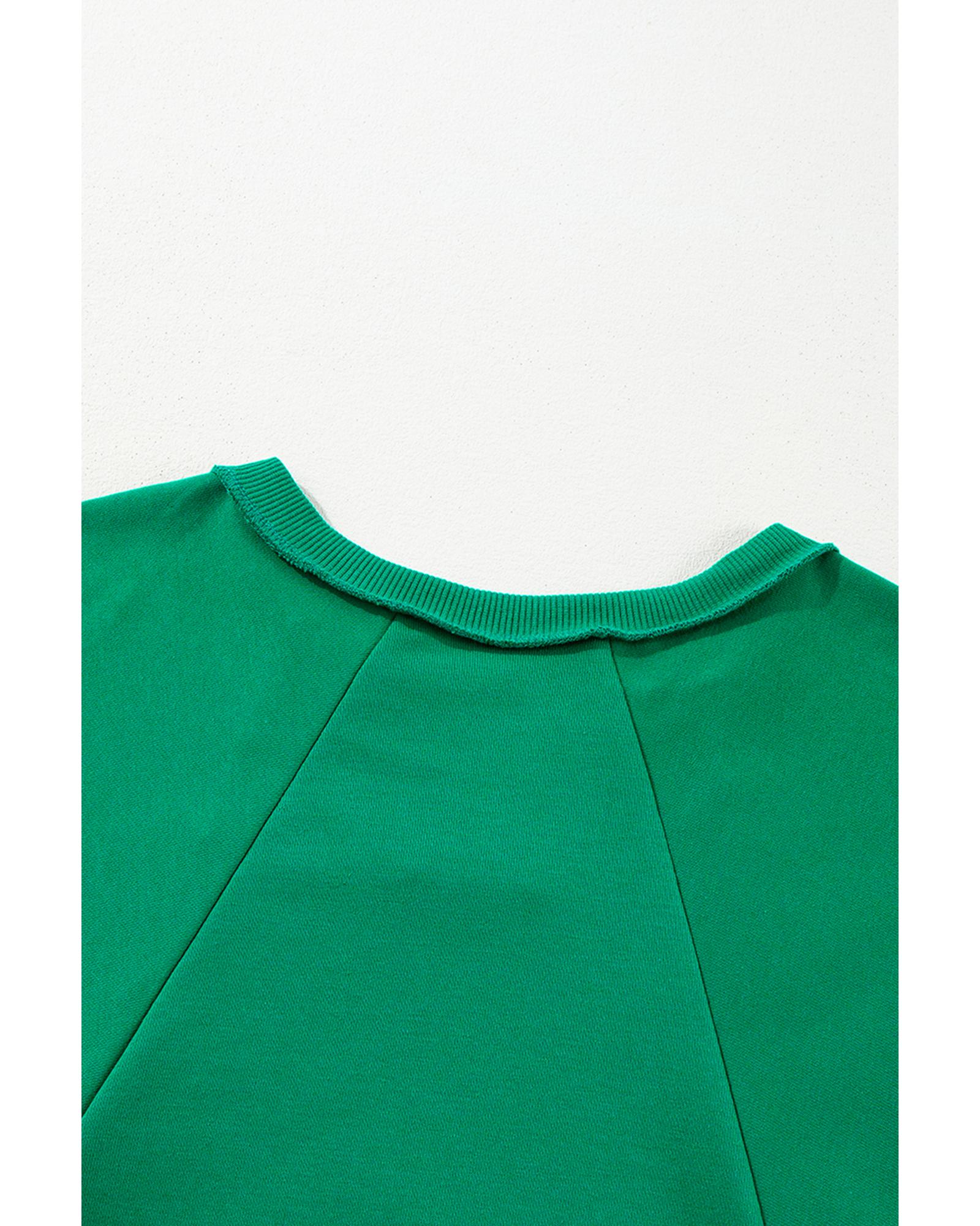 V539-AZEXPL253628-P109-2X-202508301310-00 Bright Green Exposed Seam Notched Neck Drop Shoulder Plus Sweatshirt - 2X - Image 1