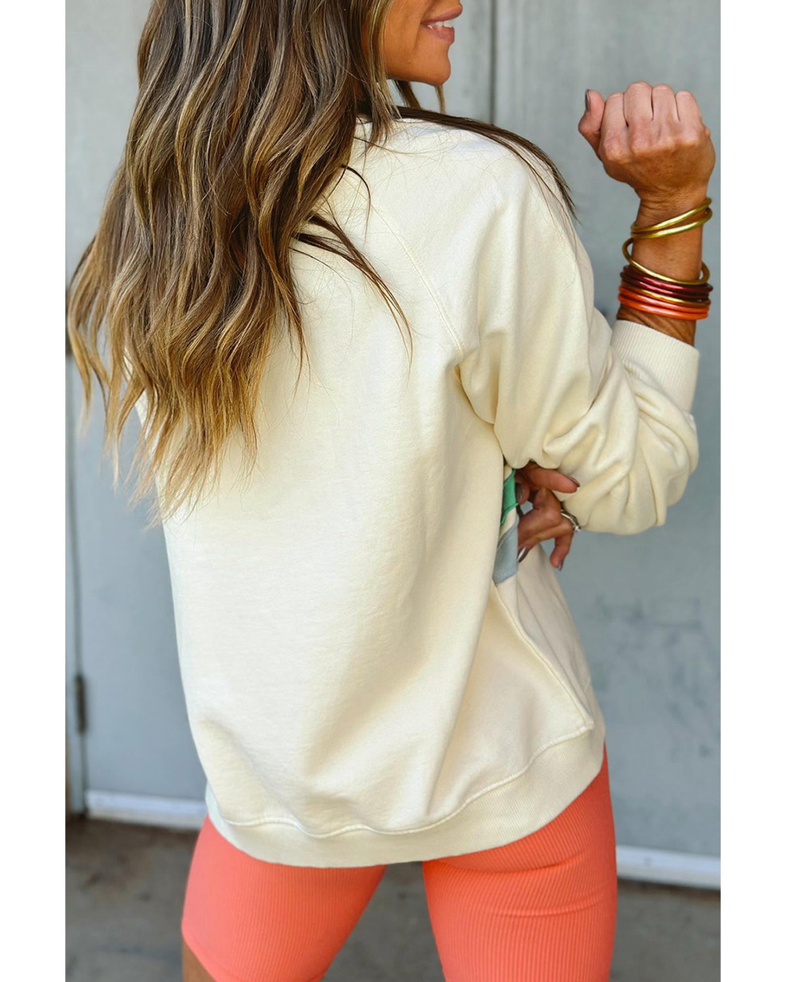 V539-AZEXPL253795-P1-2X-202508301705-00 white Rainbow Raglan Sleeve Crew Neck Plus Size Sweatshirt - 2X - Image 1