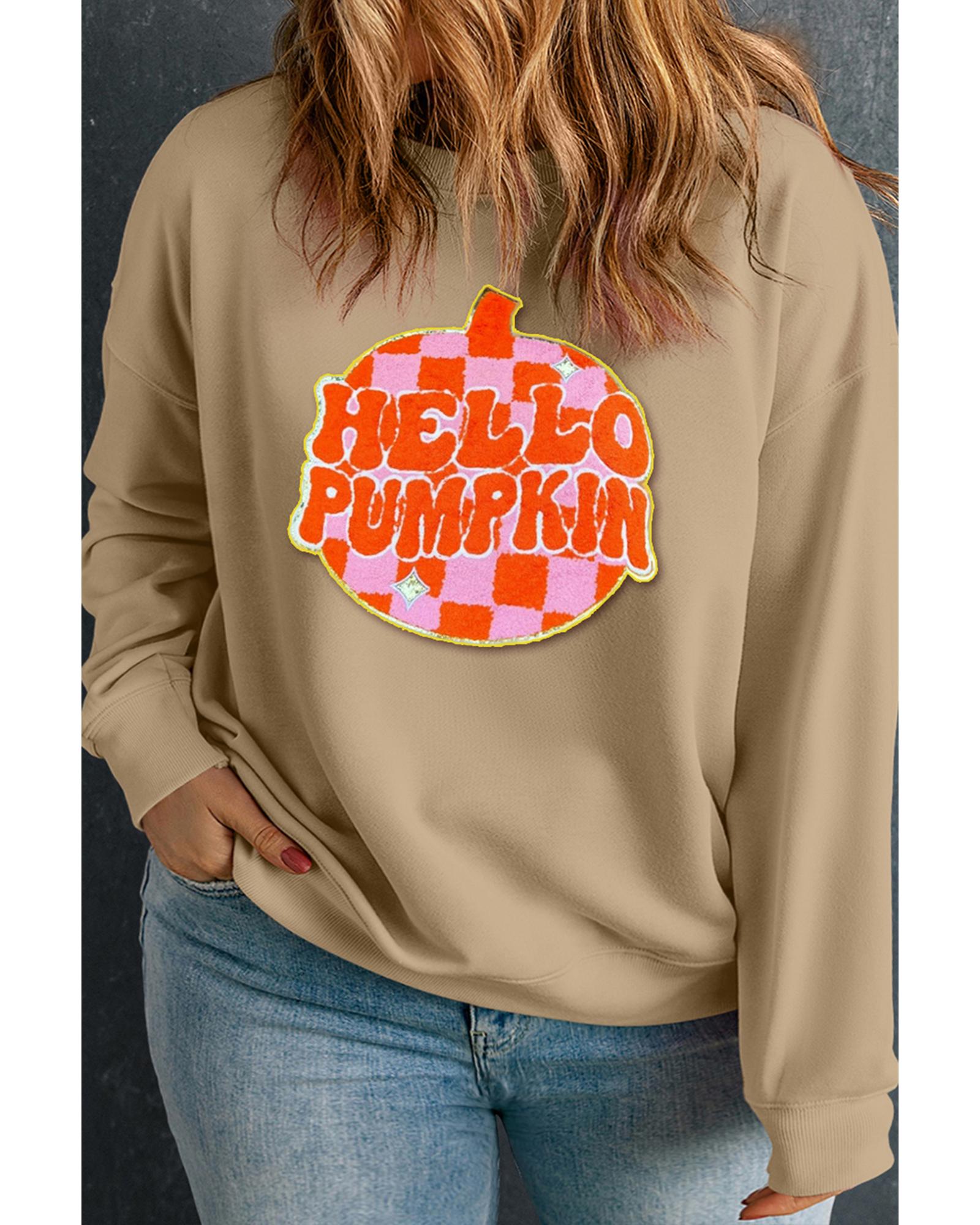 V539-AZEXPL253824-P18-4X-202508301855-00 Apricot Plus Hello Pumpkin Pattern Drop Shoulder Halloween Sweatshirt - 4X - Image 1