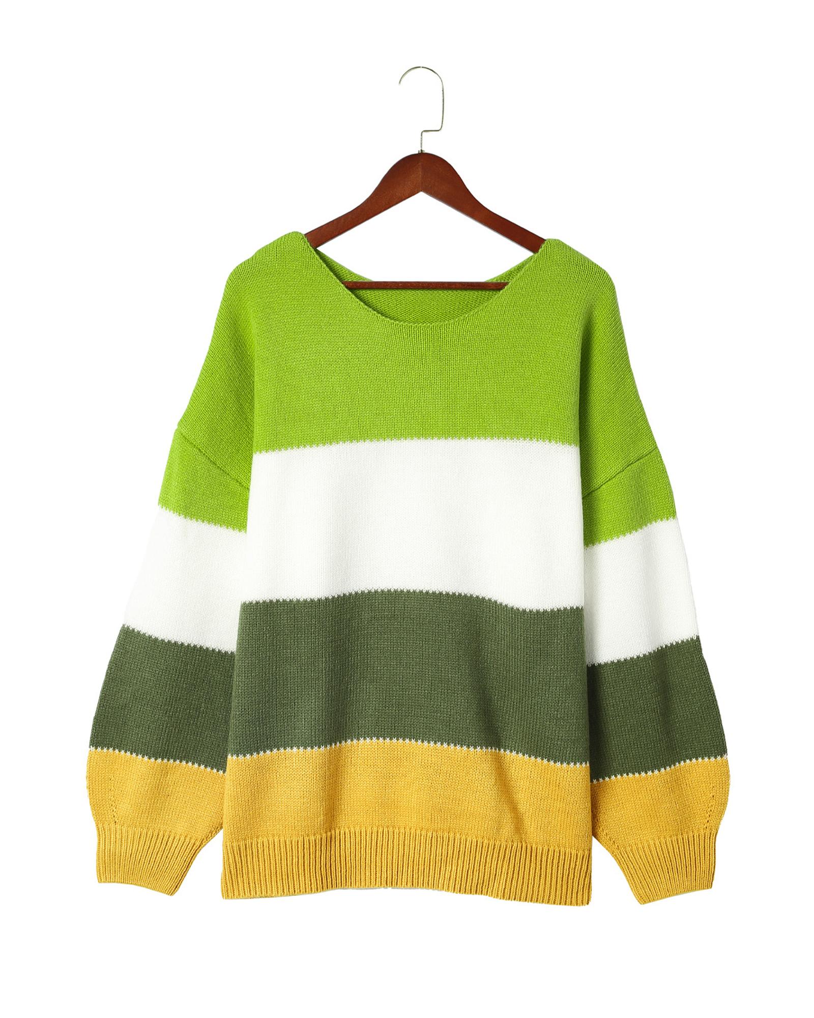 V539-AZEXPL272105-9-4X-202508300805-00 Green Plus Size Color Block Patchwork Sweater - 4X - Image 1